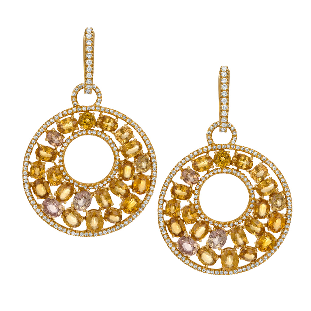 Diamond and yellow sapphire earring in 18k image 1