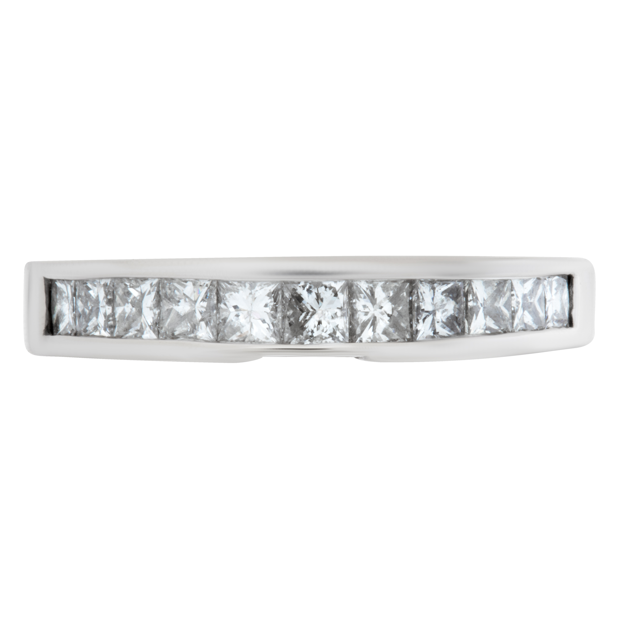 Diamond Semi Eternity Band and Ring in elegant 14k white gold with app. 1 carat in princess cut diamonds. Size 8. image 2