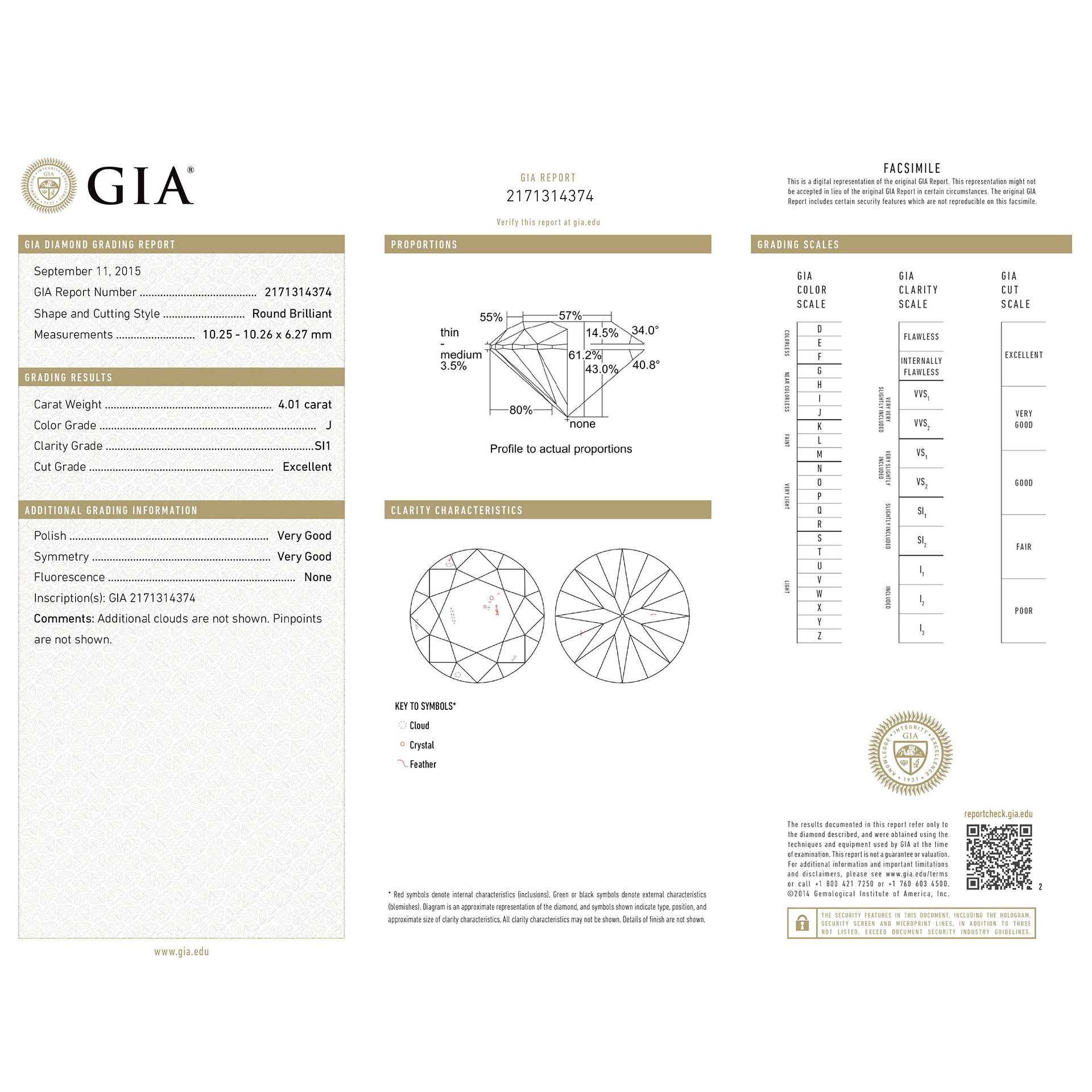 Gia Certified Round Diamond 4.01 Cts (J Color Si-1 Clarity) image 3