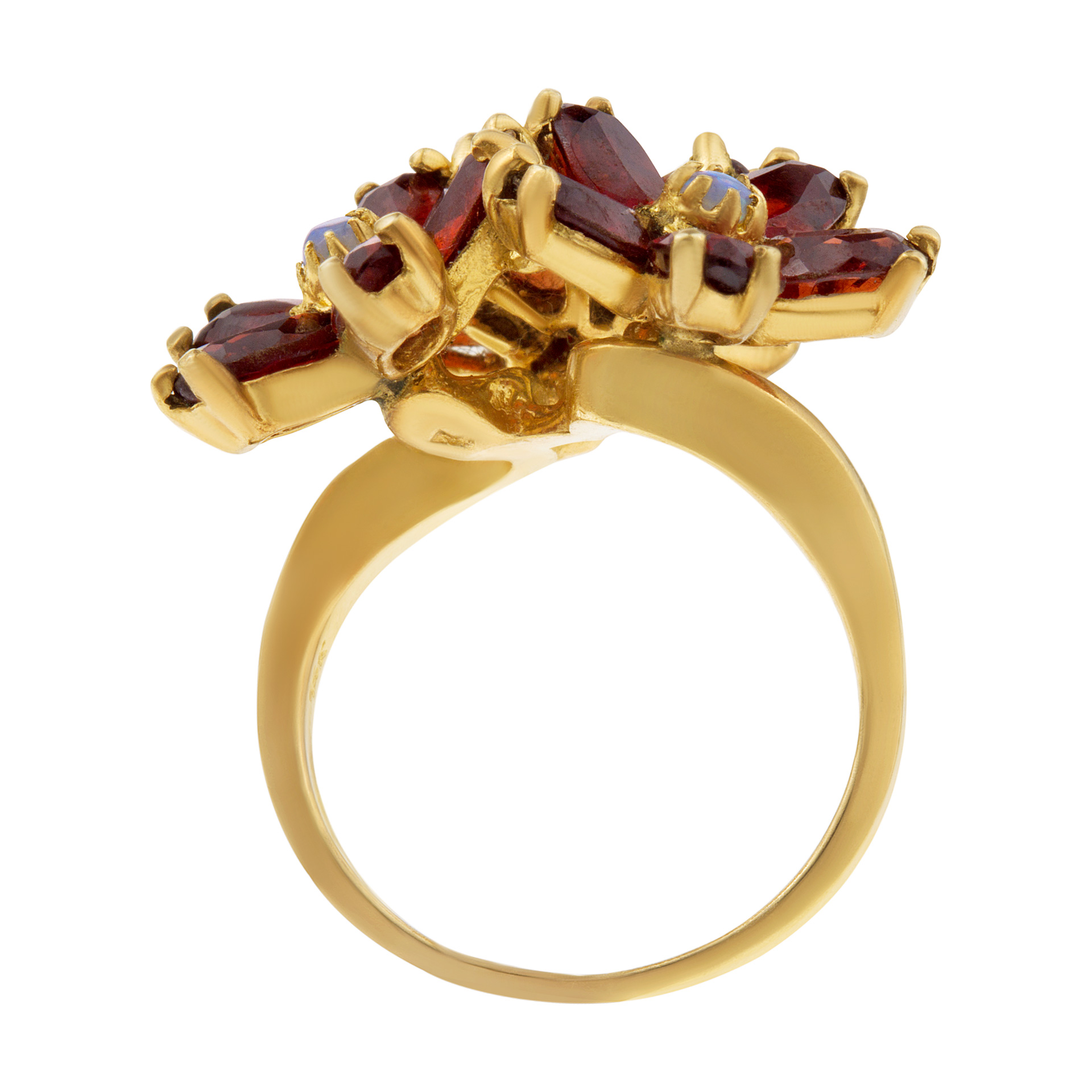 Flowers in red garnet and opal 14k ring image 2
