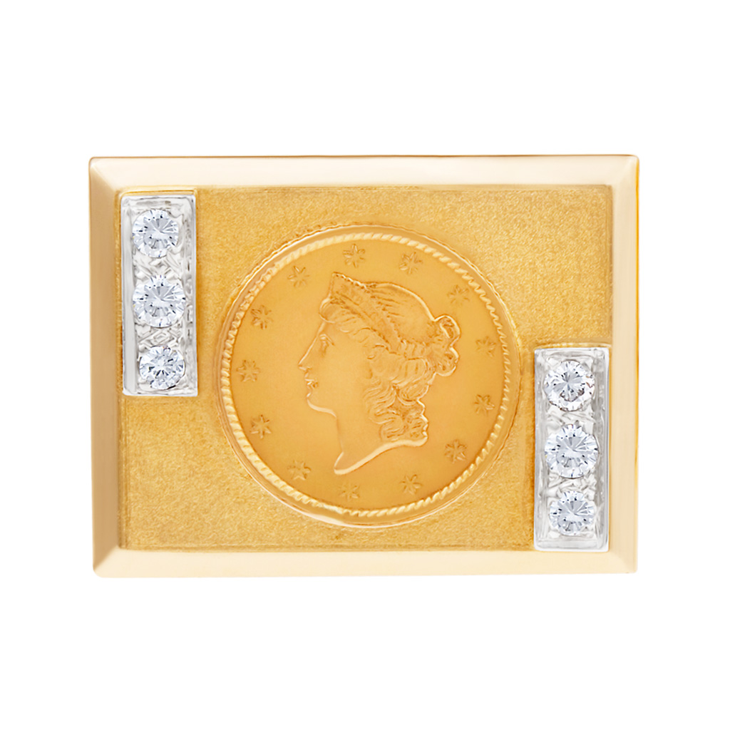 Dollar gold piece cufflinks with diamonds image 2