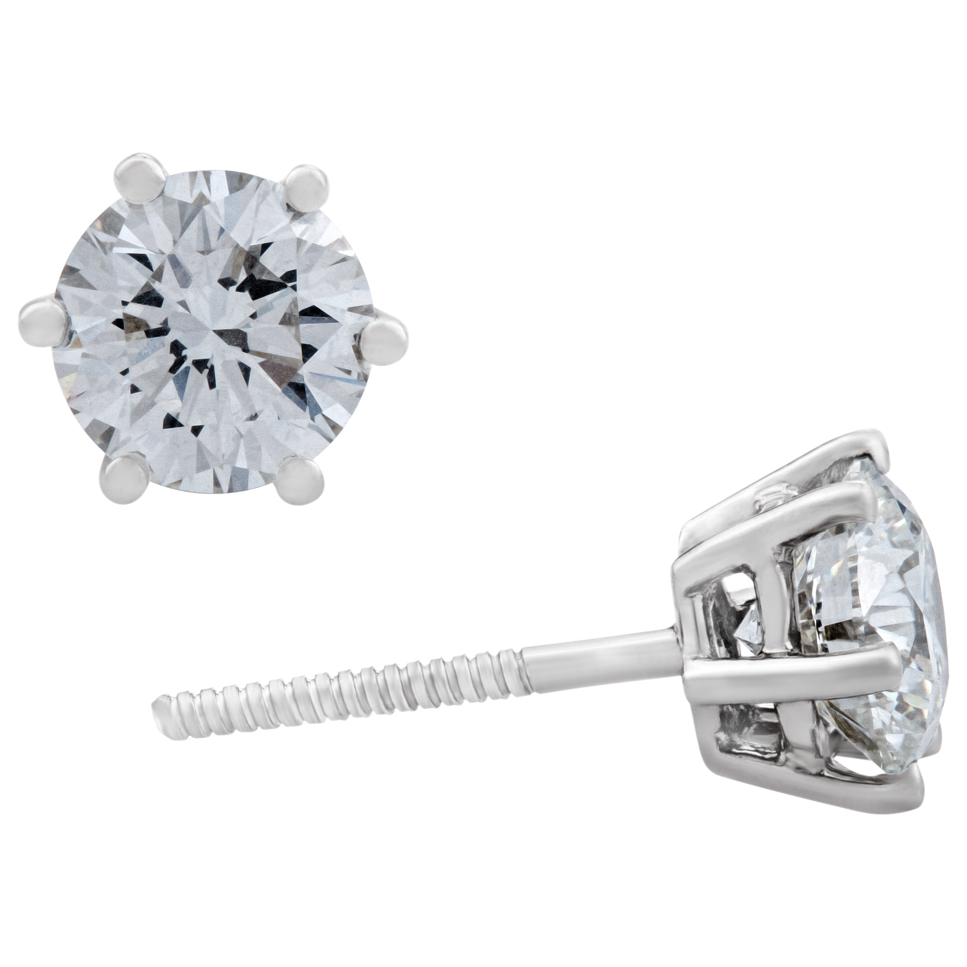 GIA Certified Diamond stud earrings in 18k white gold. 1.01 and 1.03 cts G color, VS2 clarity image 2