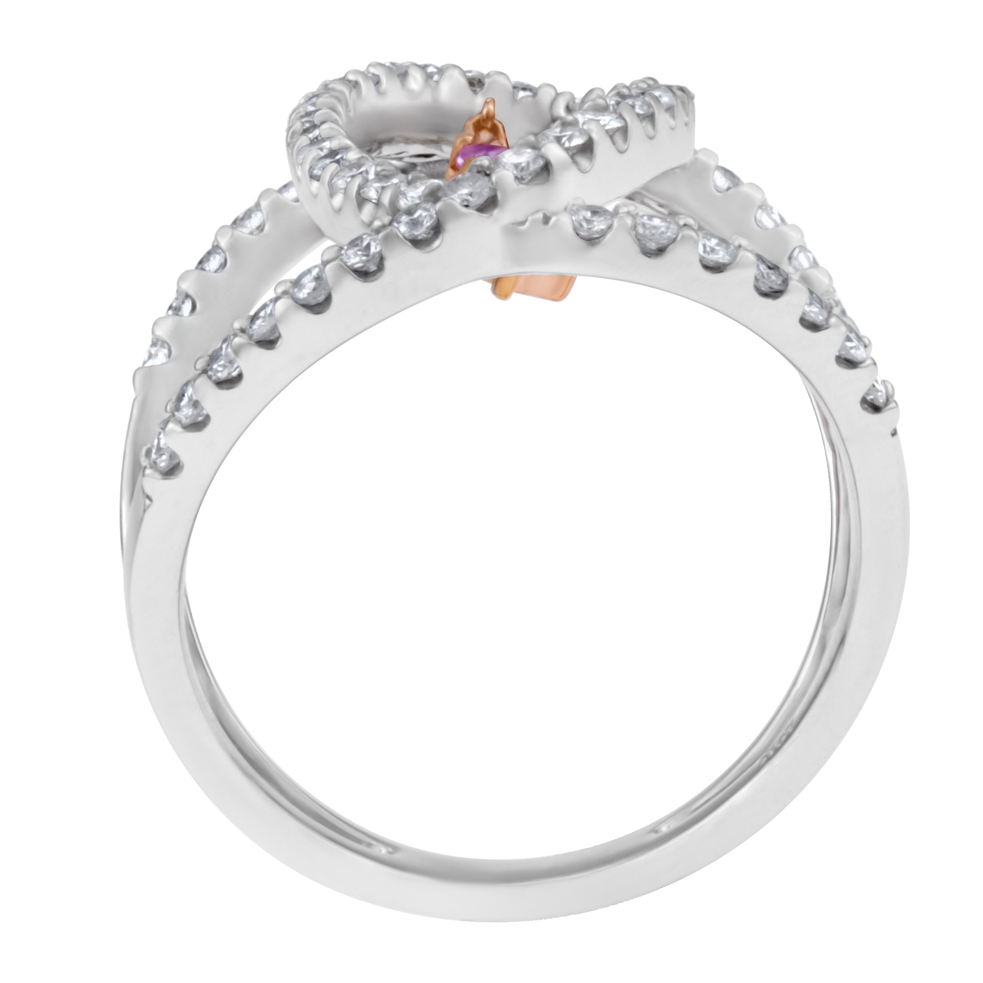 18k white gold diamond ring with pink center. 0.74 carats in diamonds. Size 6.5 image 2