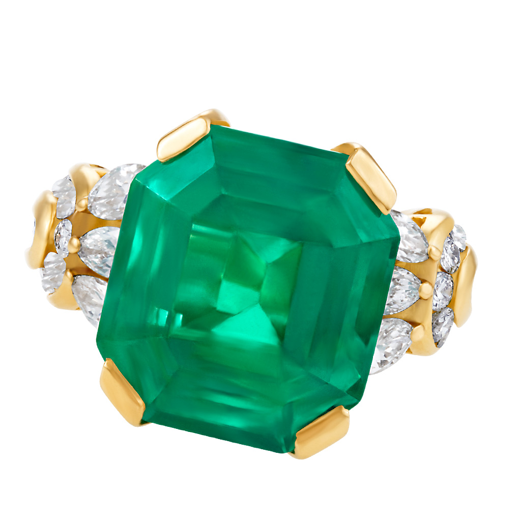 Emerald Ring In 18k Setting With Diamond Accents. Approx. 20 Carat Emerald. image 1