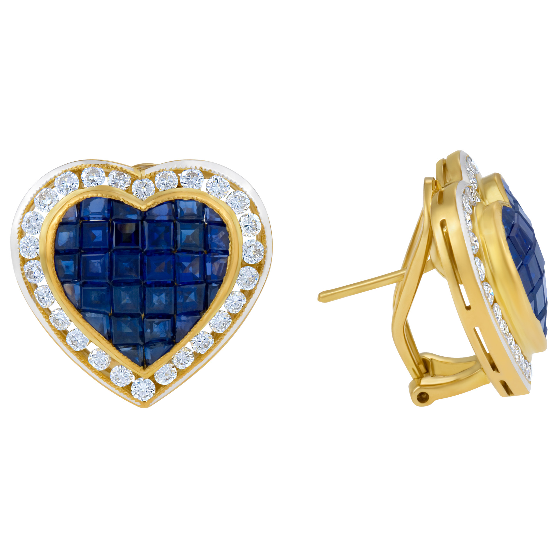 Heart shaped sapphire & diamond earrings in 18k image 1