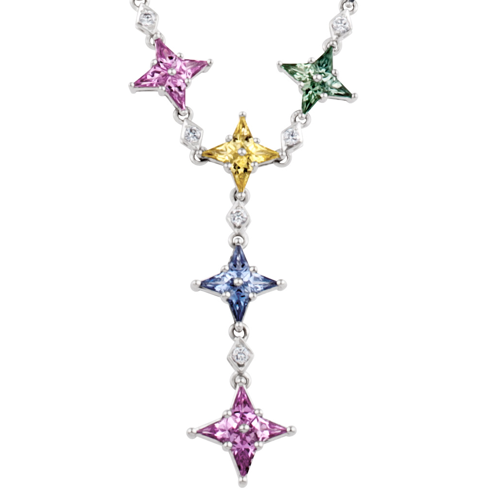 Multi-colored sapphire star necklace in 18k white gold image 3