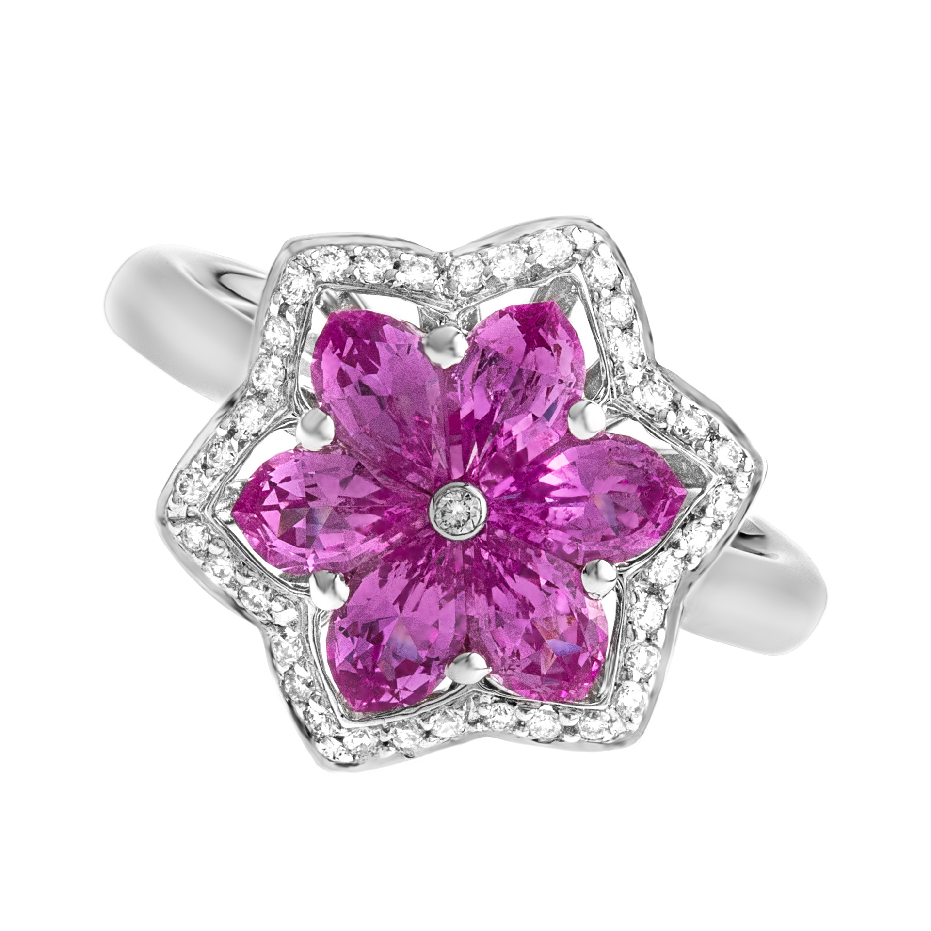 Pink sapphire ring with 1.85 cts in pink sapphires 0.18 cts in diamonds in 18k wg image 1