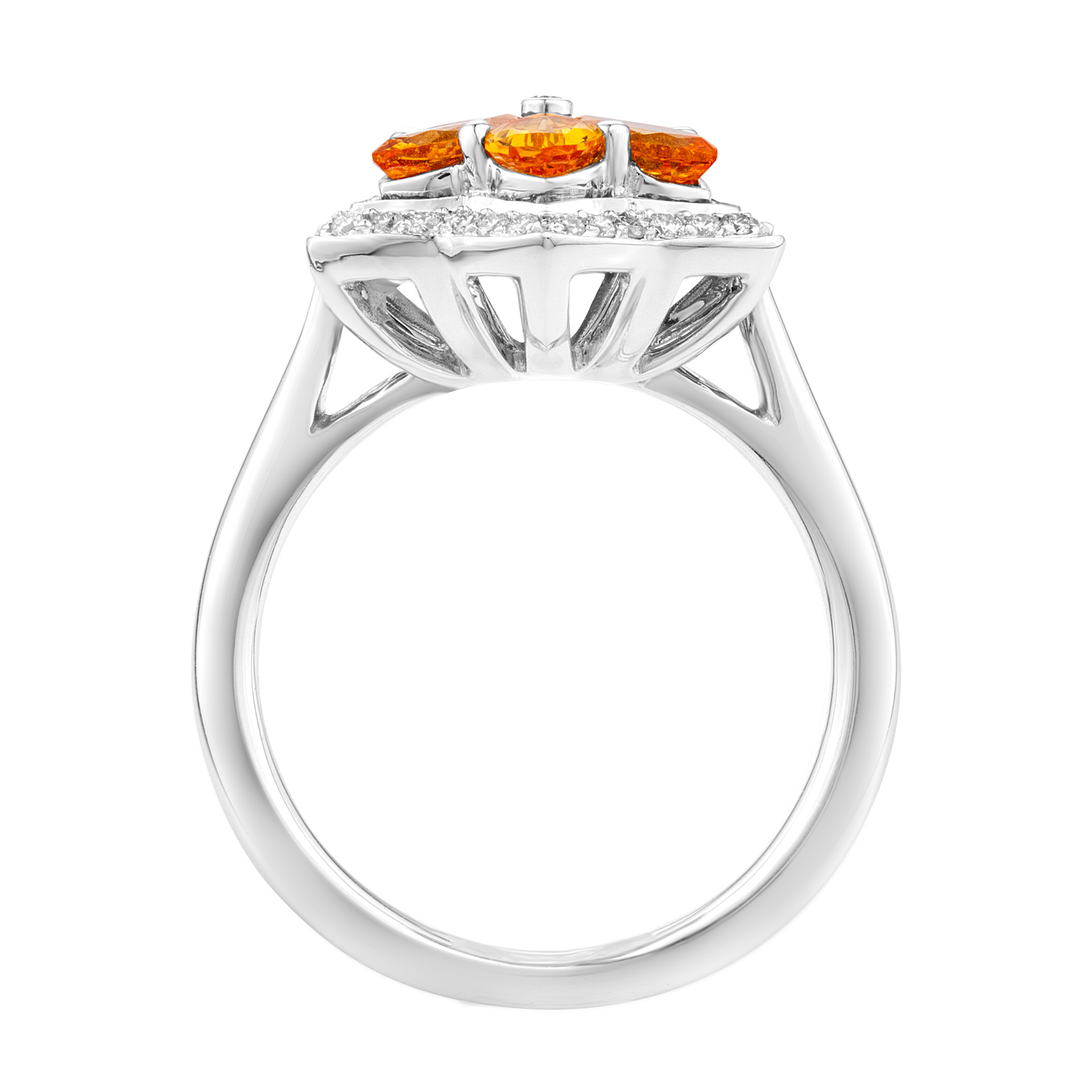 Orange sapphire & diamond flower ring in 18k white gold image 2