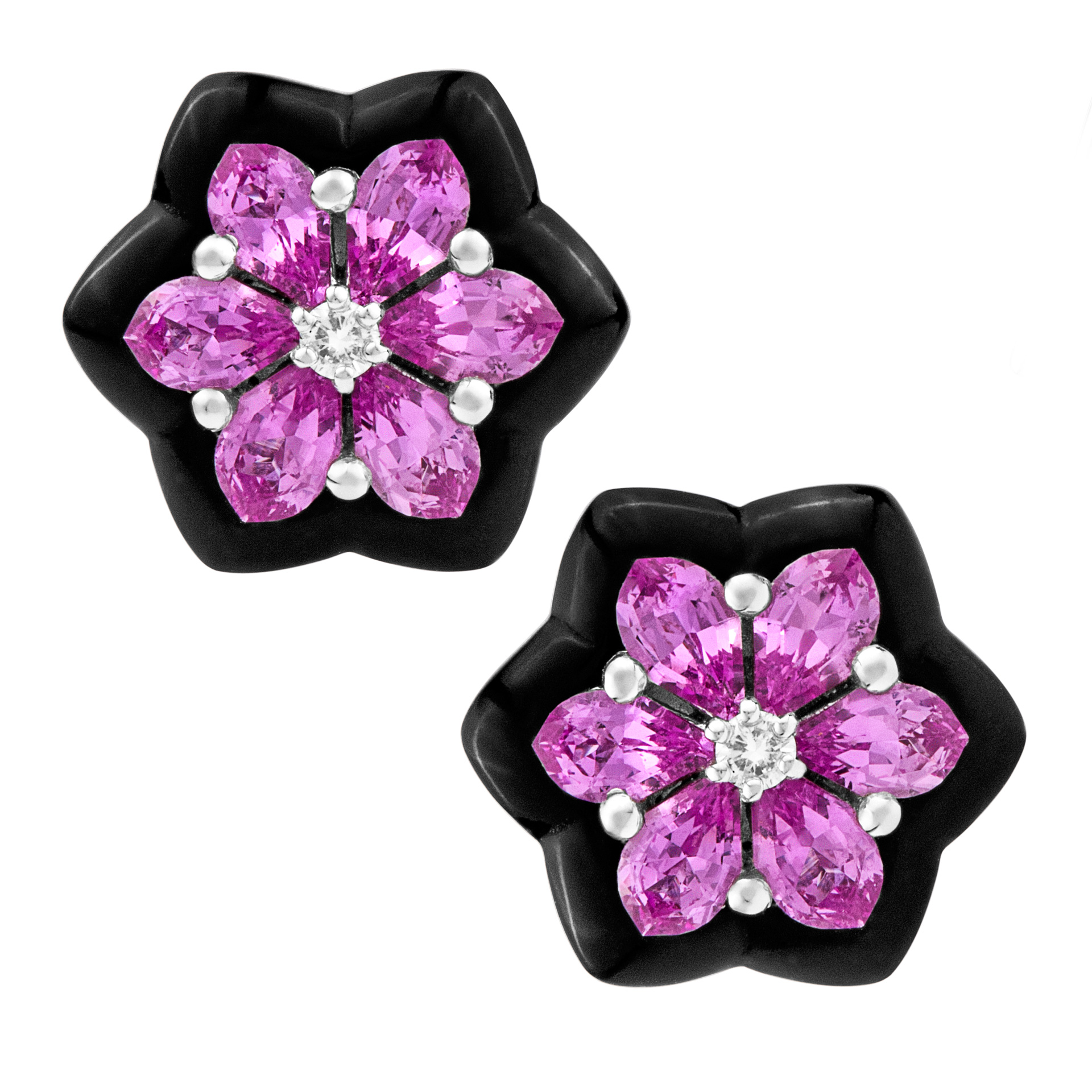 Pink sapphire & onyx earrings with diamond center. 2.00 carats in sapphires image 1
