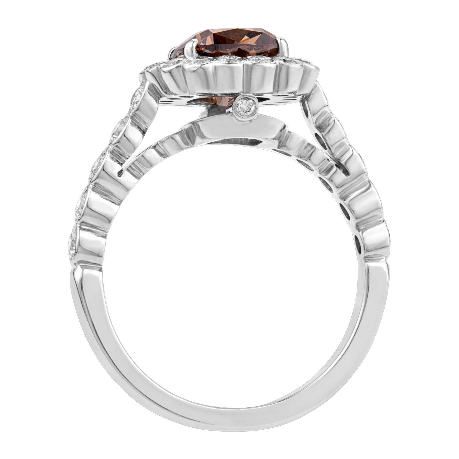 Cognac and white diamond ring set in Platinum image 2