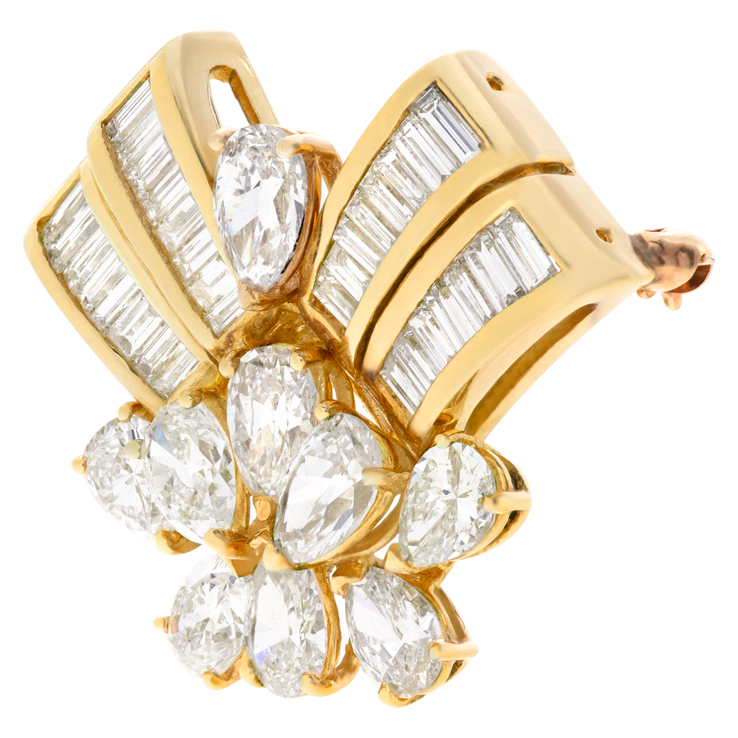 18k yellow gold spray pin with 9 pear shape diamonds and 32 baguettes. 9.38 carats total dia weight image 2