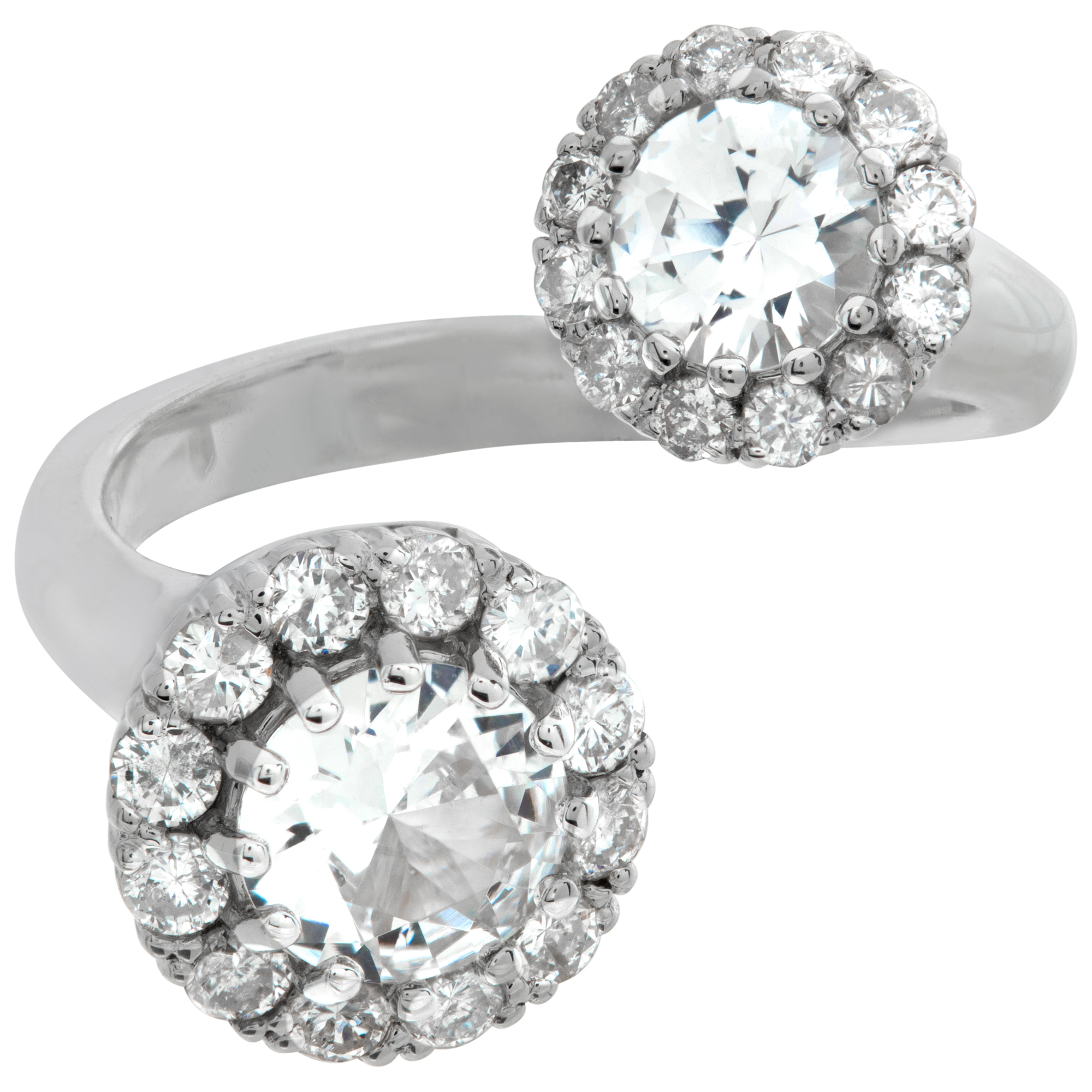 White Sapphires with Halo Diamonds set in 18k white gold. Size 5.25 image 2