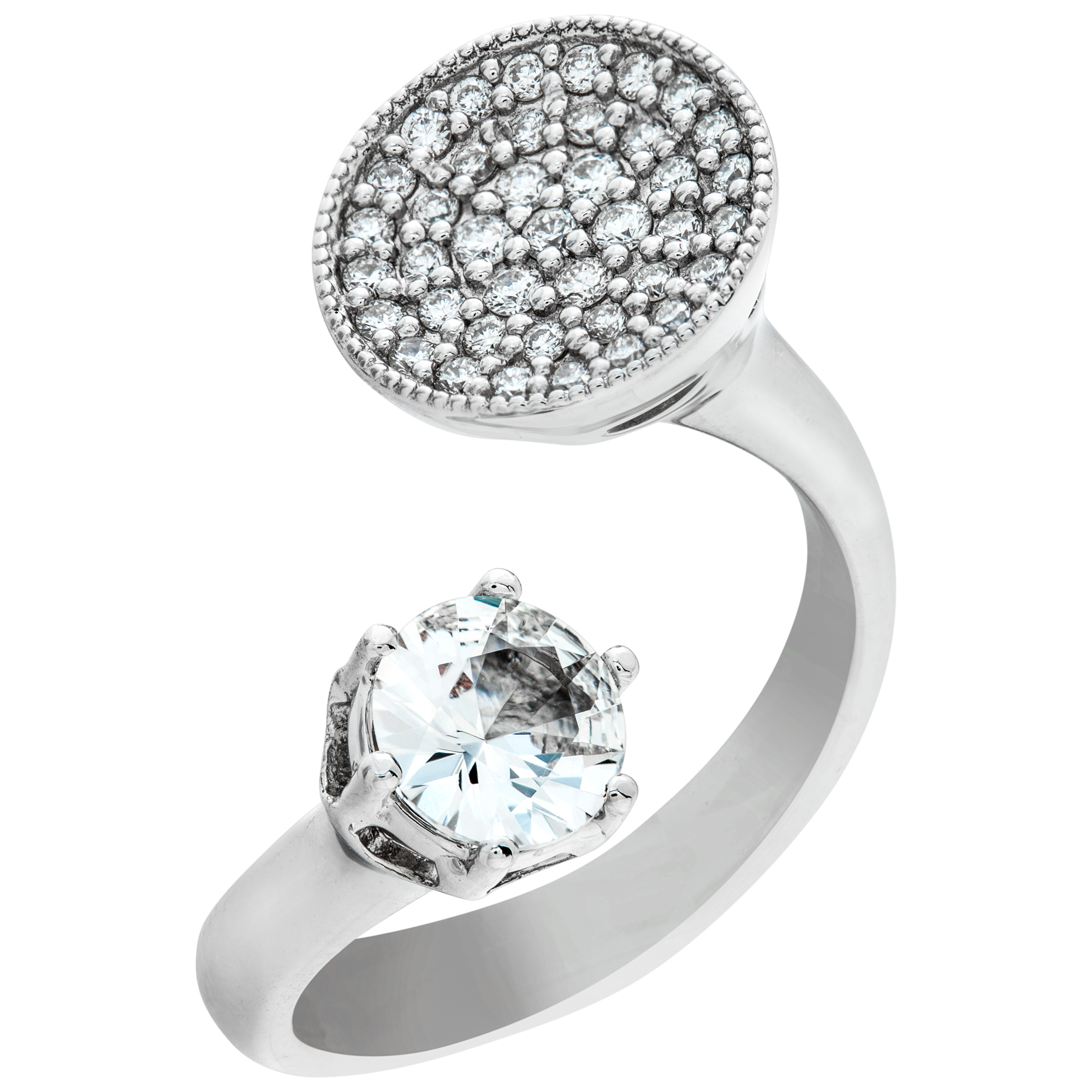 Pave Diamond and white sapphire ring set in 18k white gold. Size 5.75 image 3