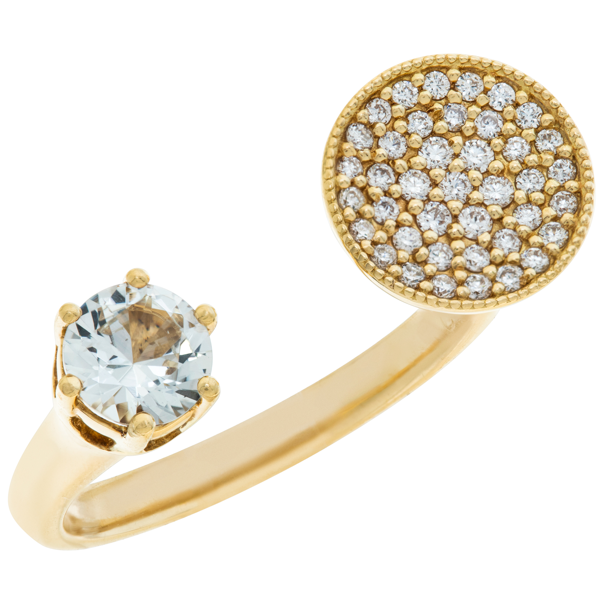 Open ring with white sapphire and diamonds set in 18k gold. 0.29 carats in dia's image 3