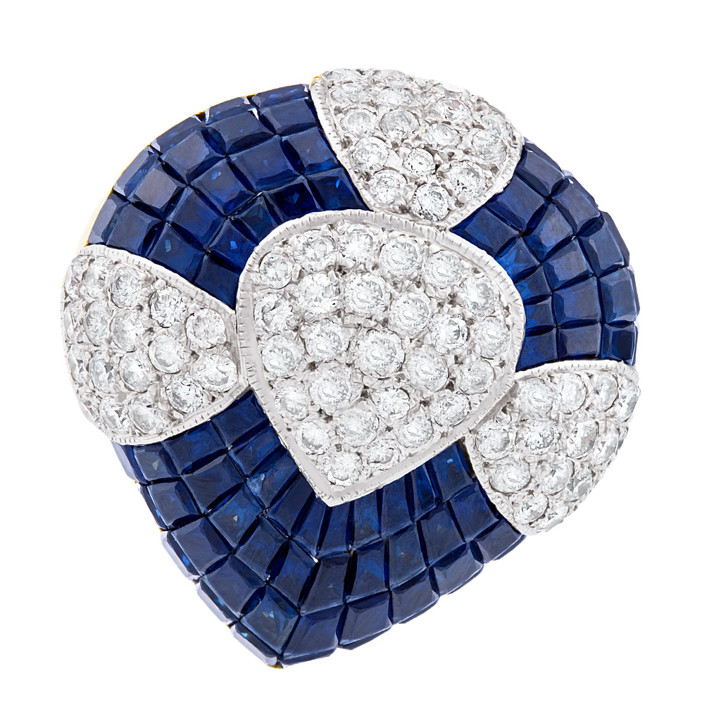 Diamonds & sapphires ring set in 18k white and yellow gold. image 1