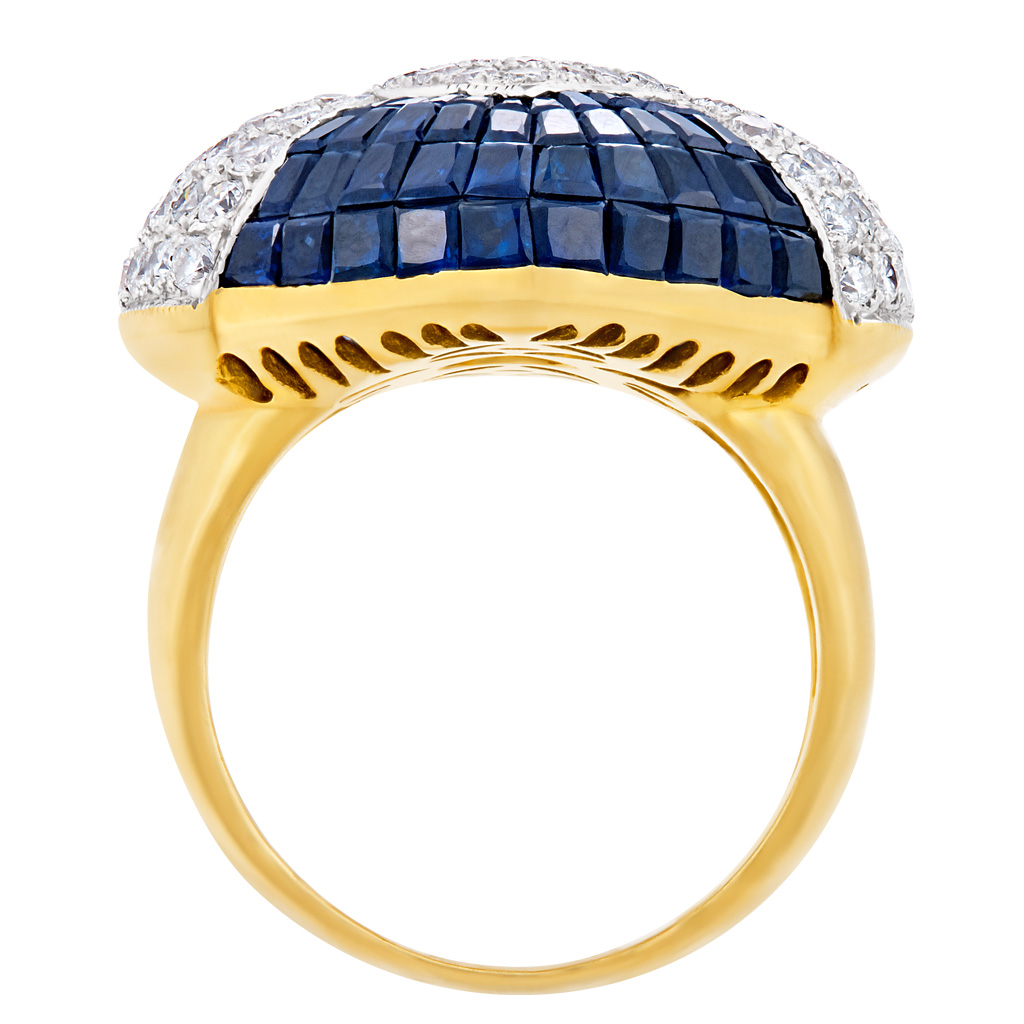 Diamonds & sapphires ring set in 18k white and yellow gold. image 2