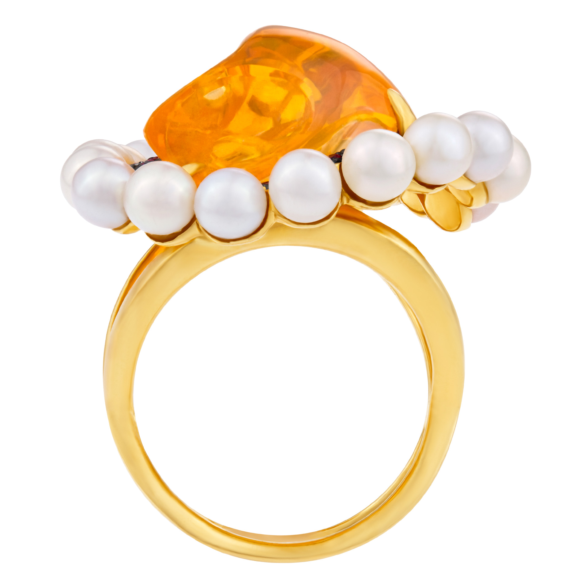 Bright onyx ring with rubies and pearls in 18K gold image 2