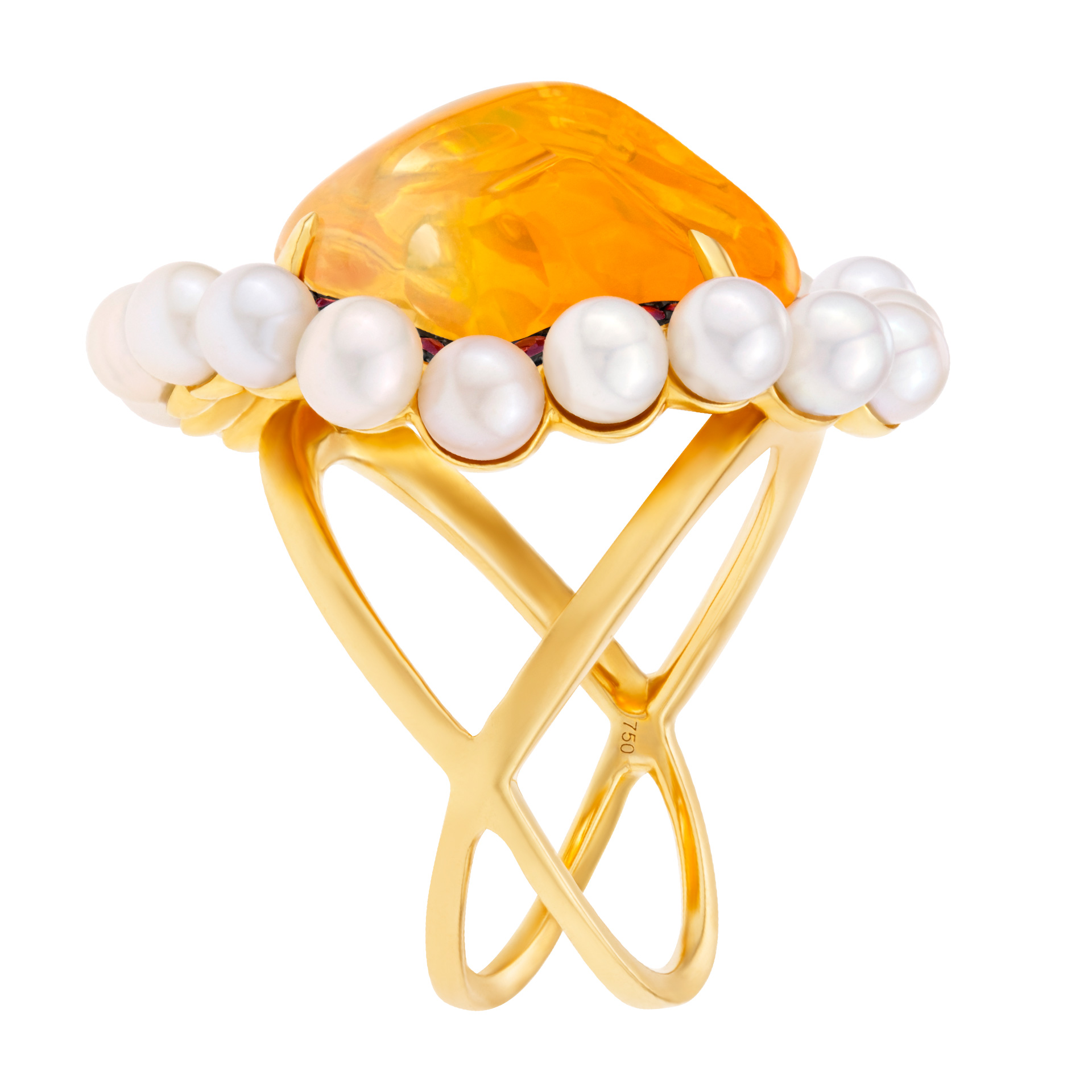 Bright onyx ring with rubies and pearls in 18K gold image 3
