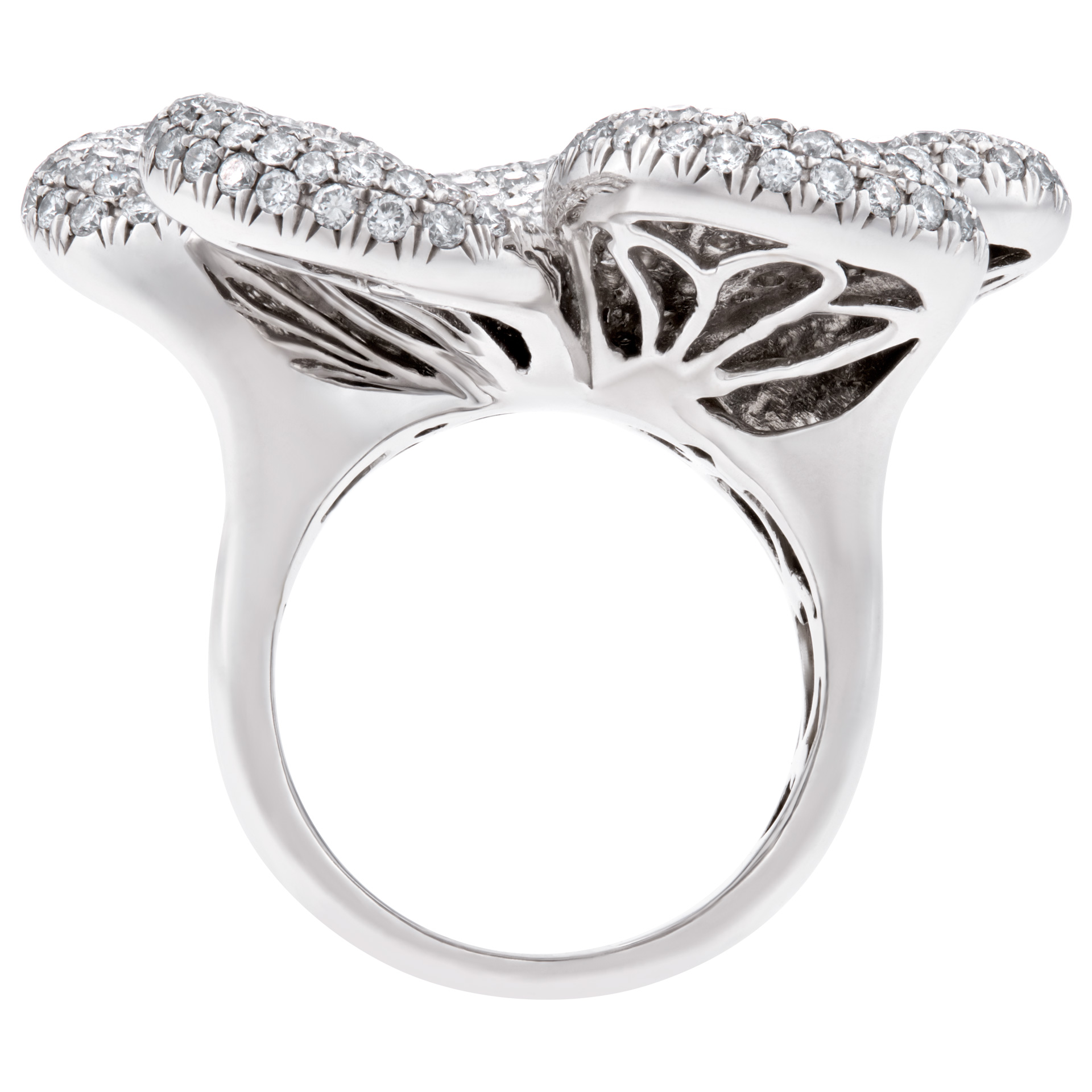 Pave diamond flower ring in 18k white gold w/ approx. 4.92 carats in round white diamonds image 2