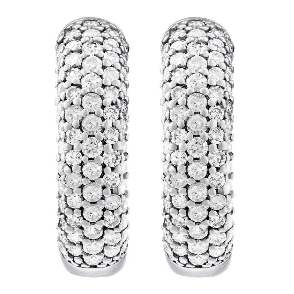 Adorable diamond huggie earrings in 18k white gold w/ 1.33 cts in diamonds. image 2