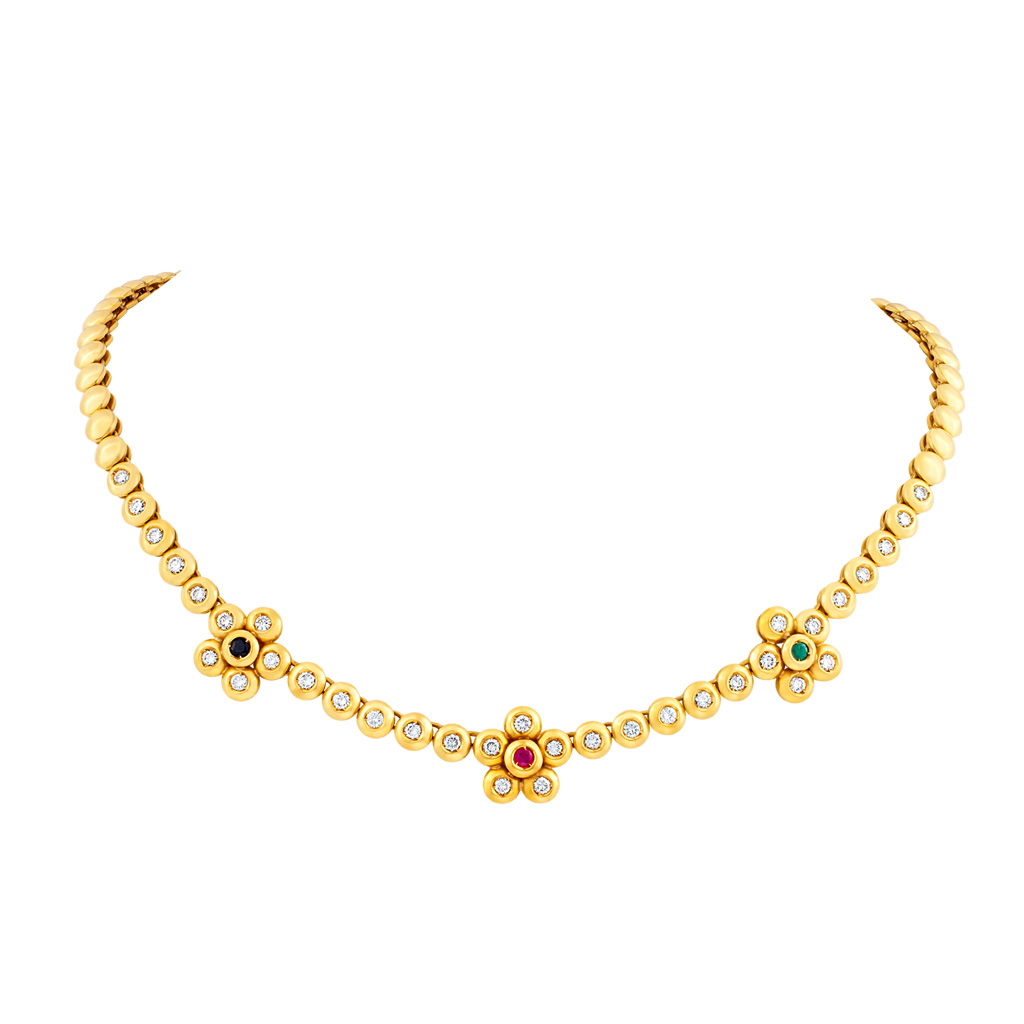 Dainty diamond flower necklace in 18k yellow gold. Length 16" image 1