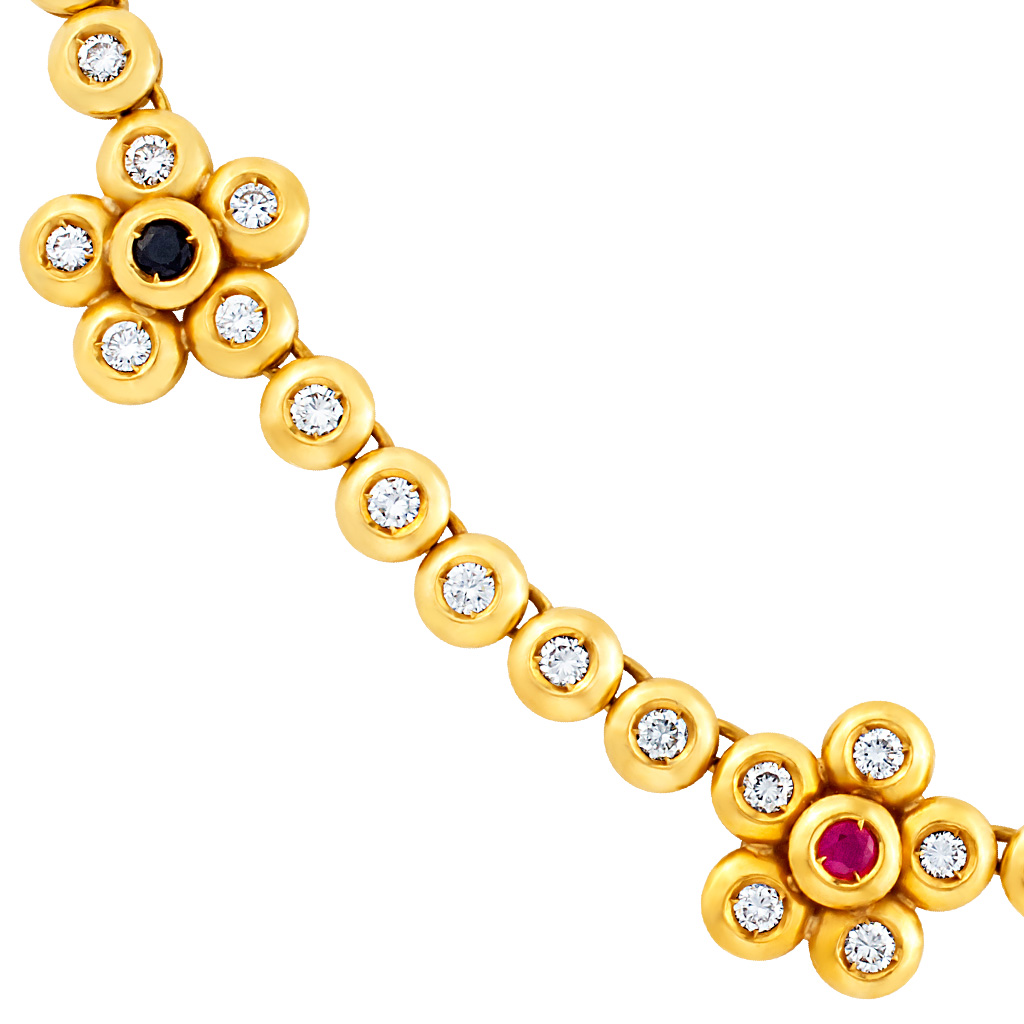 Dainty diamond flower necklace in 18k yellow gold. Length 16" image 2