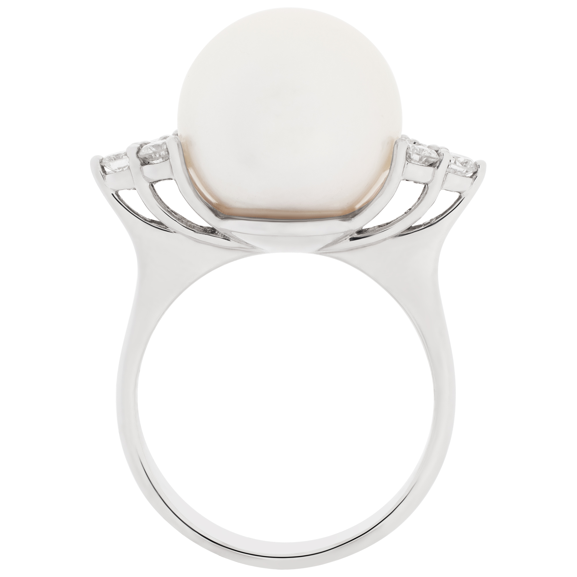 South Sea pearl & diamonds ring set in 18K white gold. Size 6.75 image 4