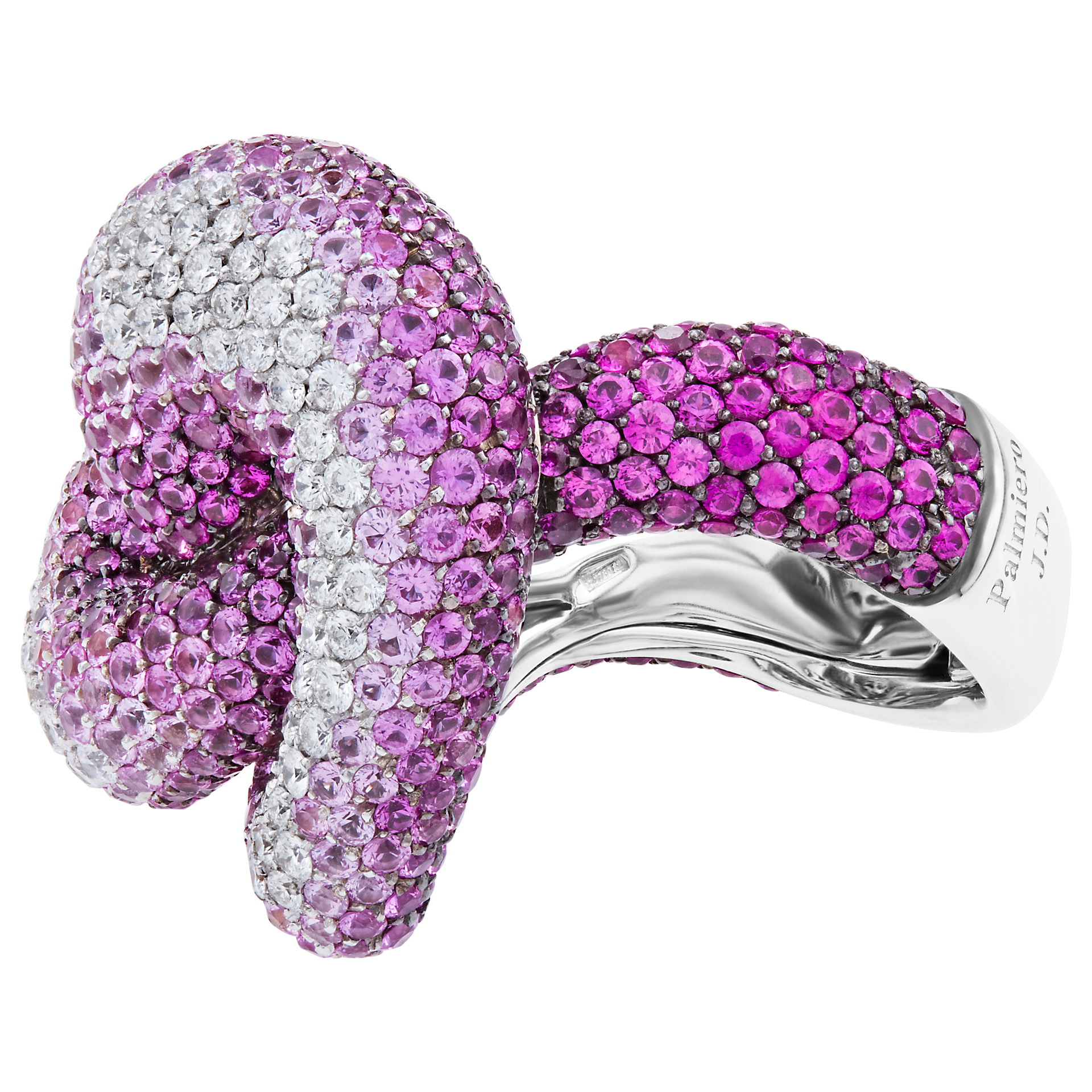 Gorgeous Palmiero J.D. "two hearts locked" pave diamond ring in 18k. image 3