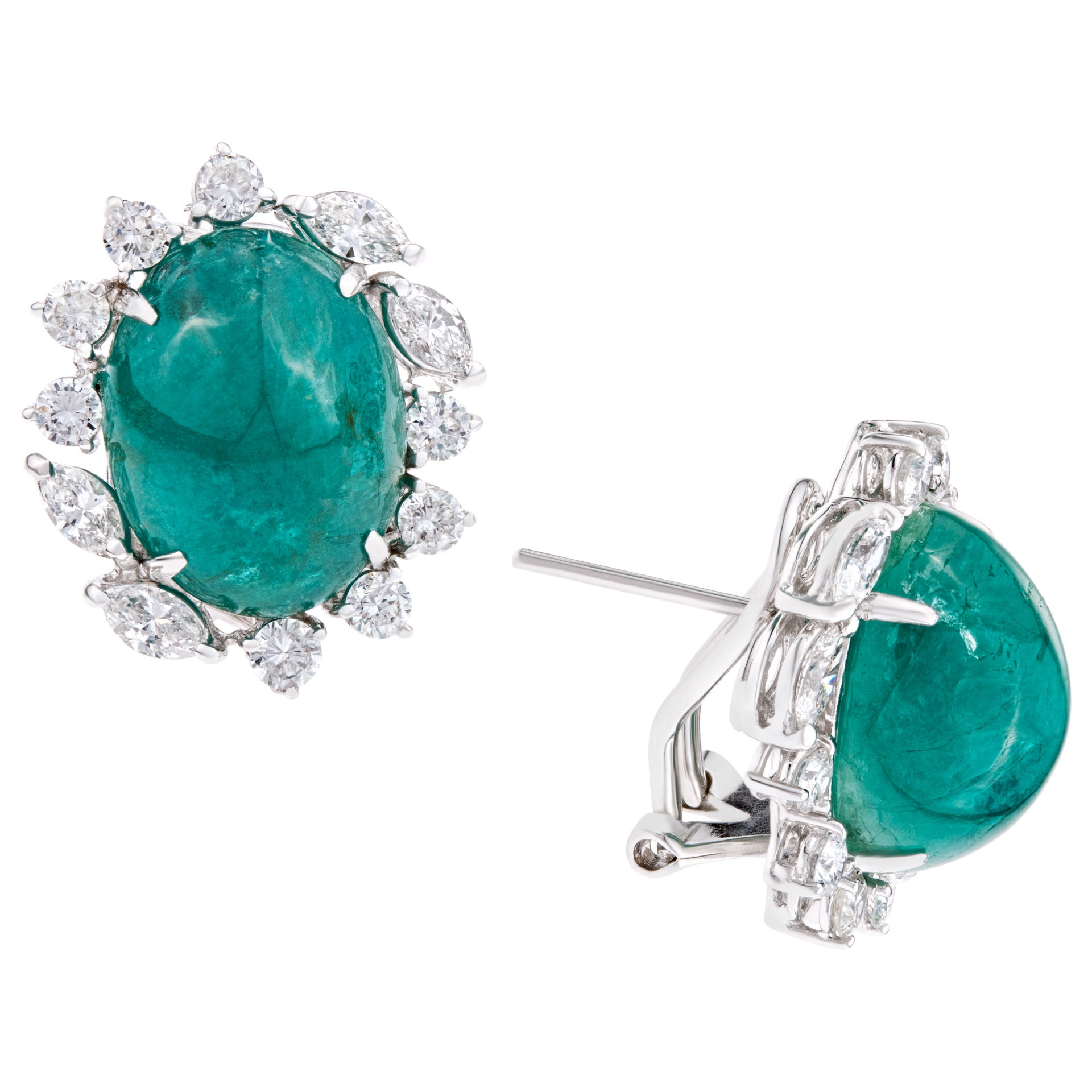 Stunning Emerald and diamond earrings in 18k white gold image 2