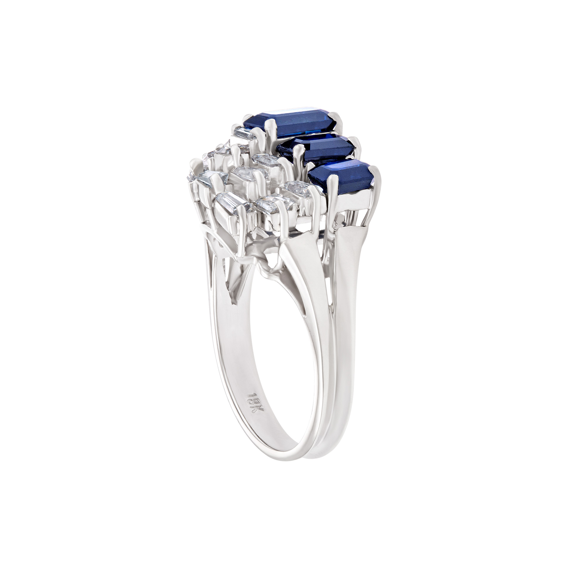 Diamond and sapphire ring in 18k white gold. 1.50 carats in diamonds. Size 5 image 4