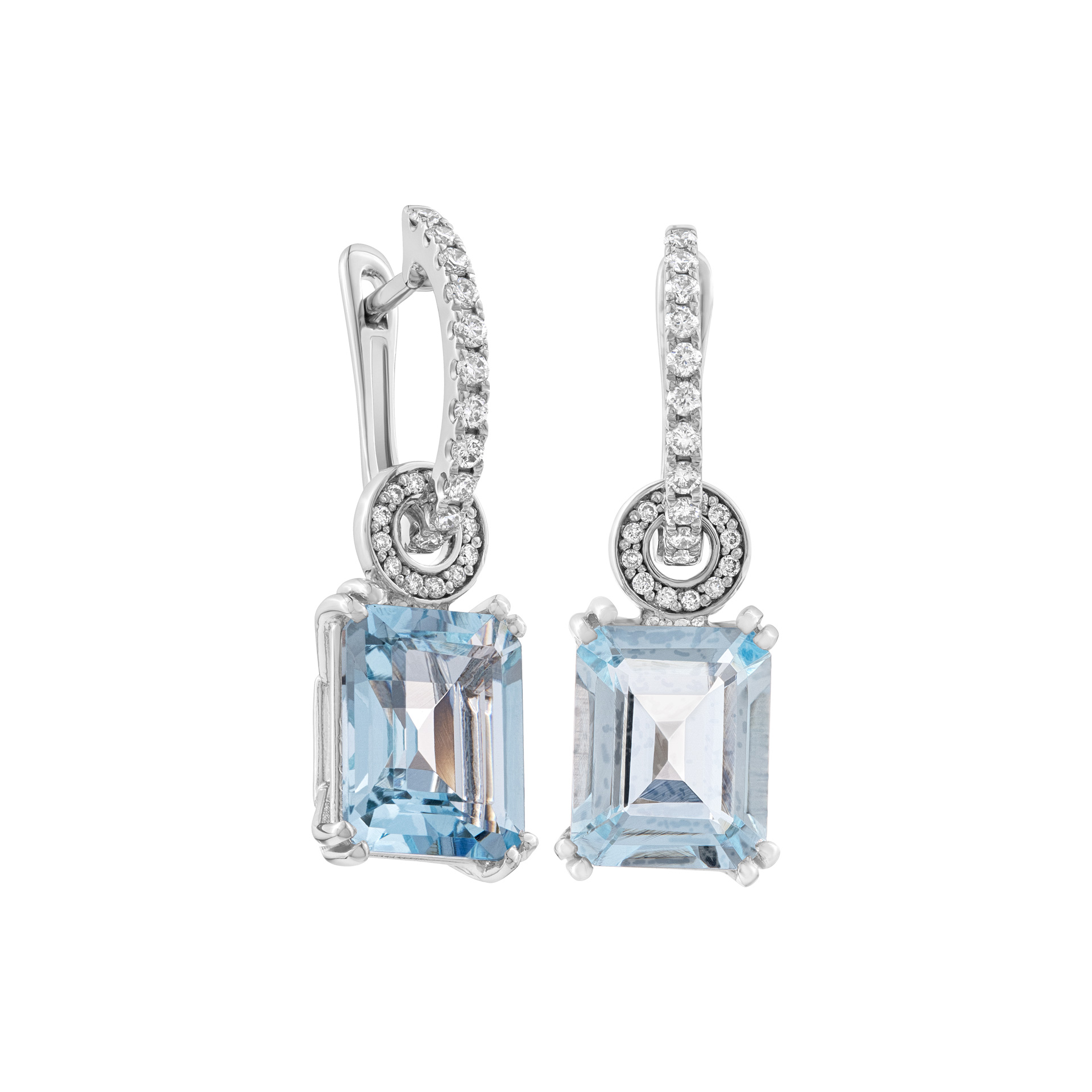 Aquamarine drop earrings with diamonds in 18K white gold image 2