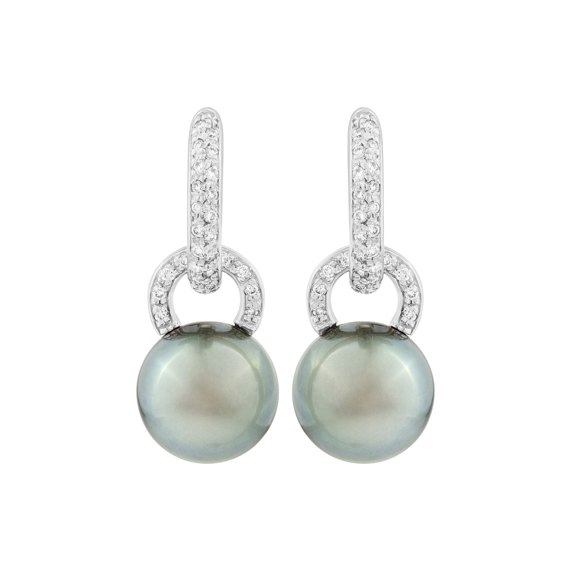Gray pearl and diamond earrings in 18K white gold image 1