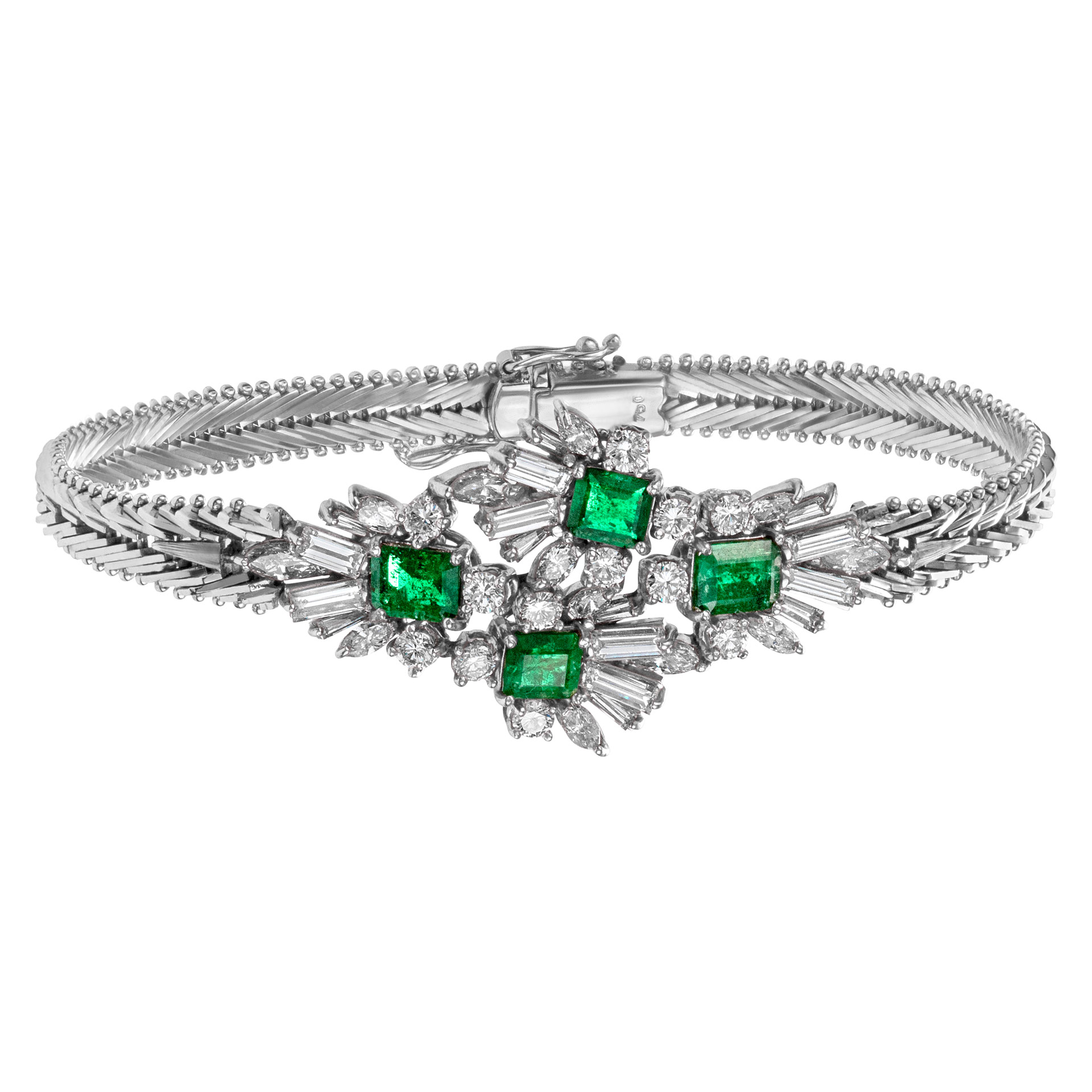 Emerald and diamond ring, earrings and necklace and bracelet in 18K white gold image 3