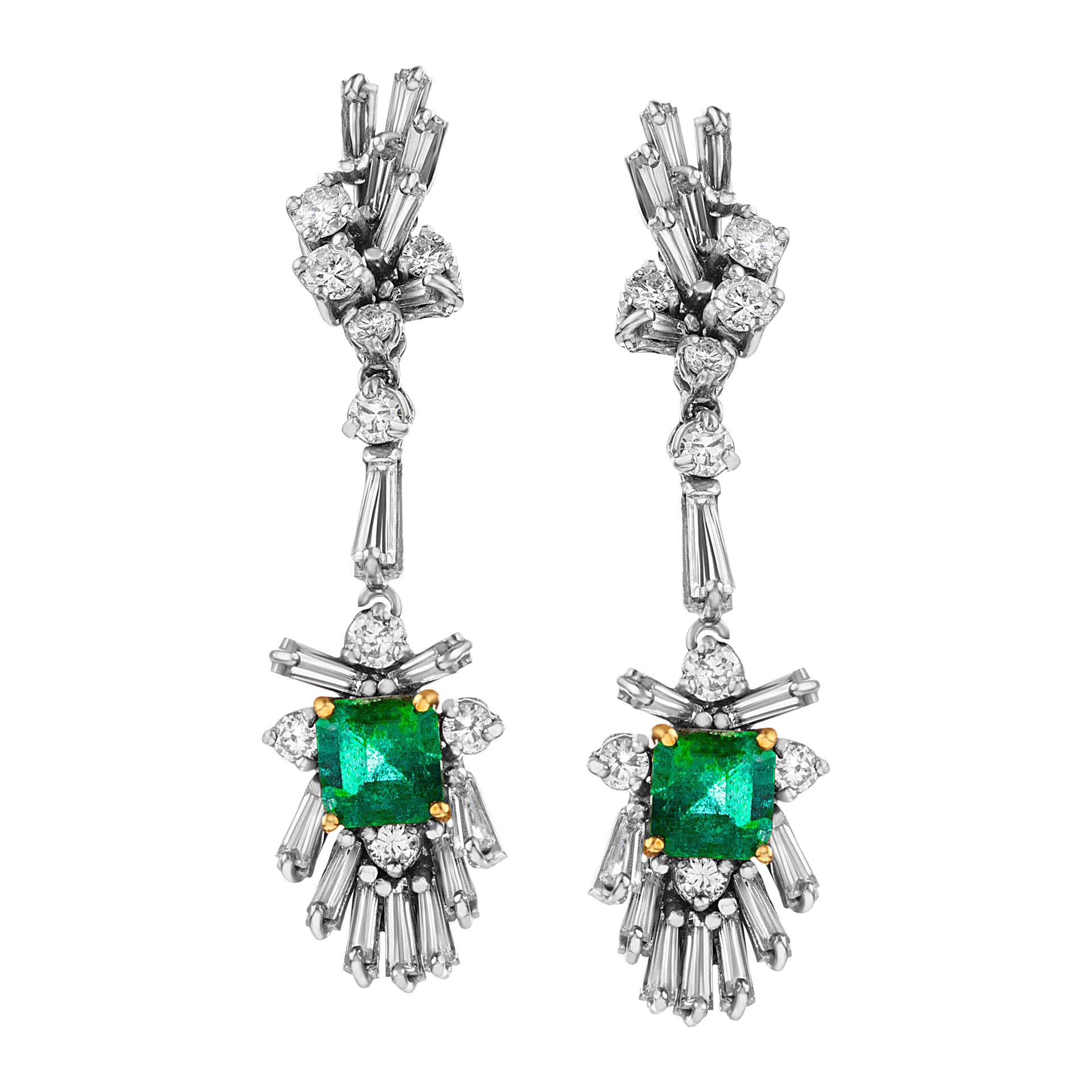 Emerald and diamond ring, earrings and necklace and bracelet in 18K white gold image 4