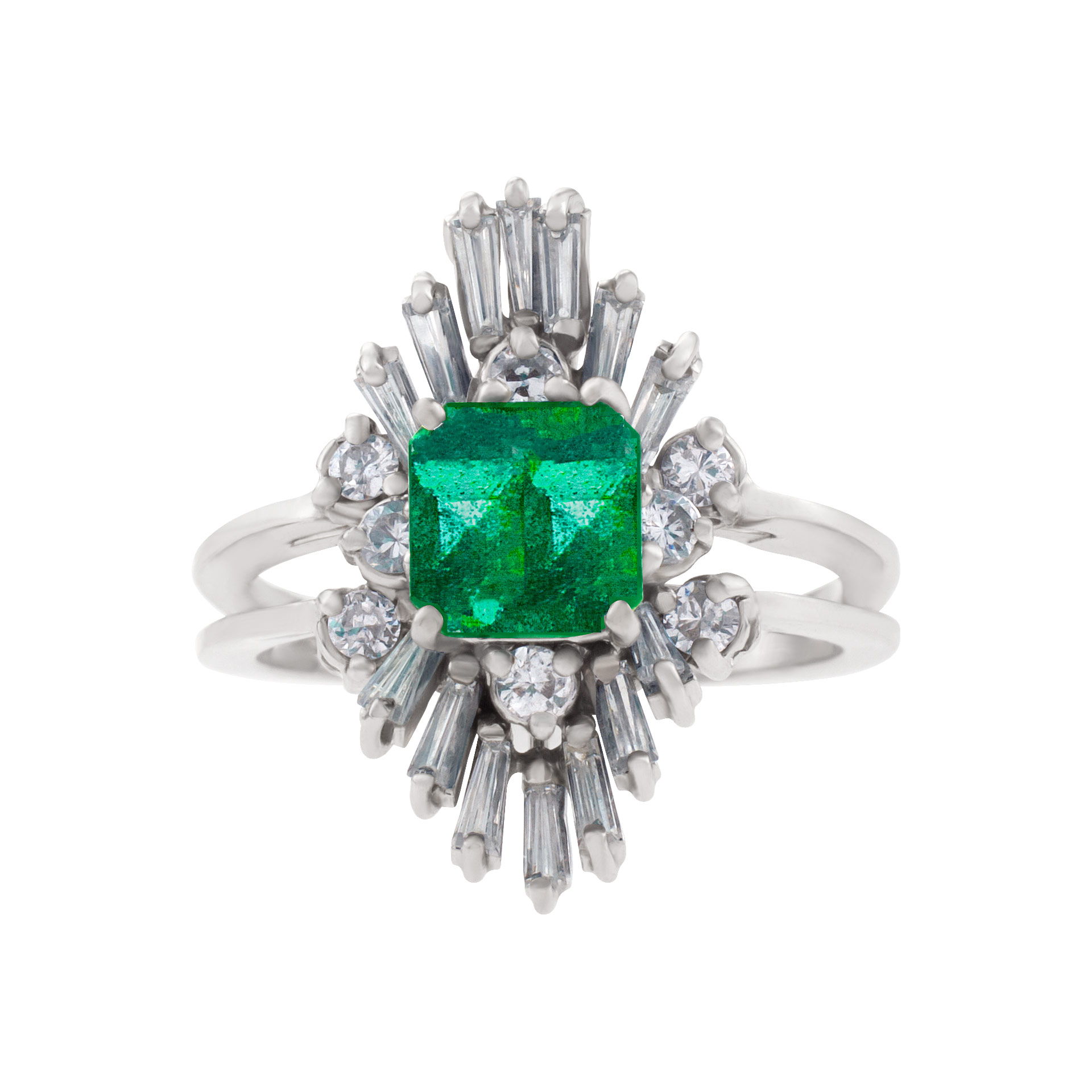 Emerald and diamond ring, earrings and necklace and bracelet in 18K white gold image 5