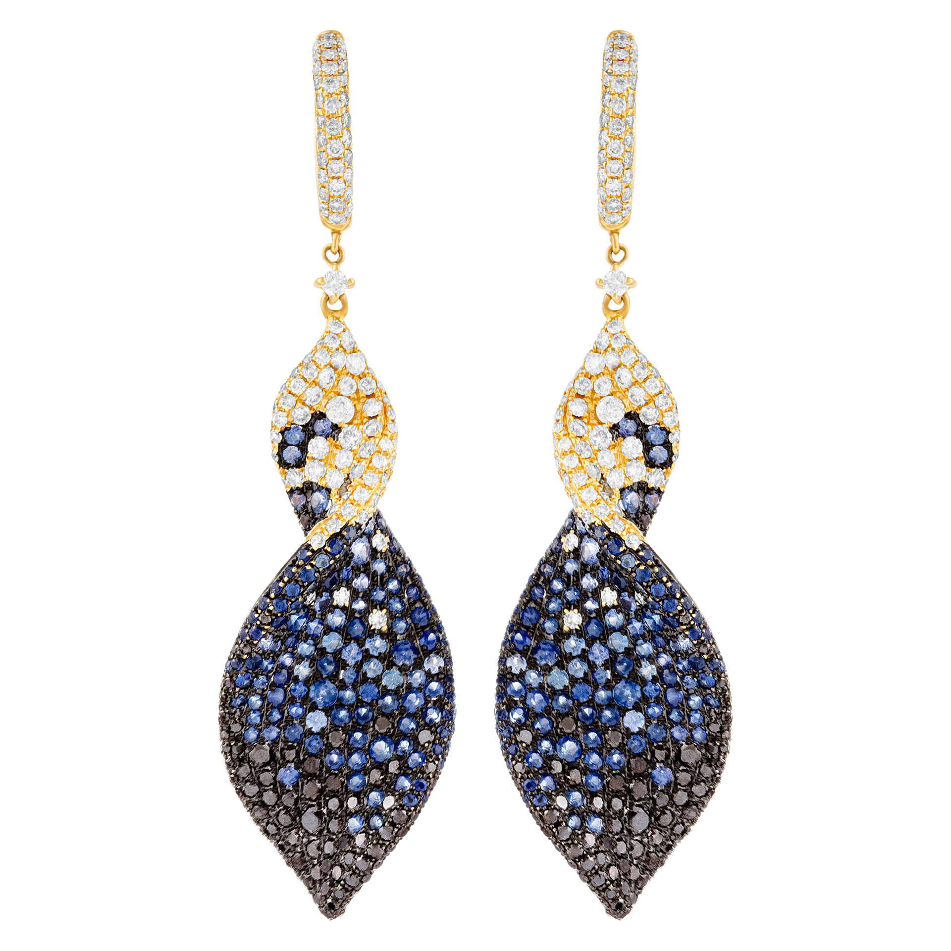 Swirled drop earrings in 18k with diamonds & sapphires image 1