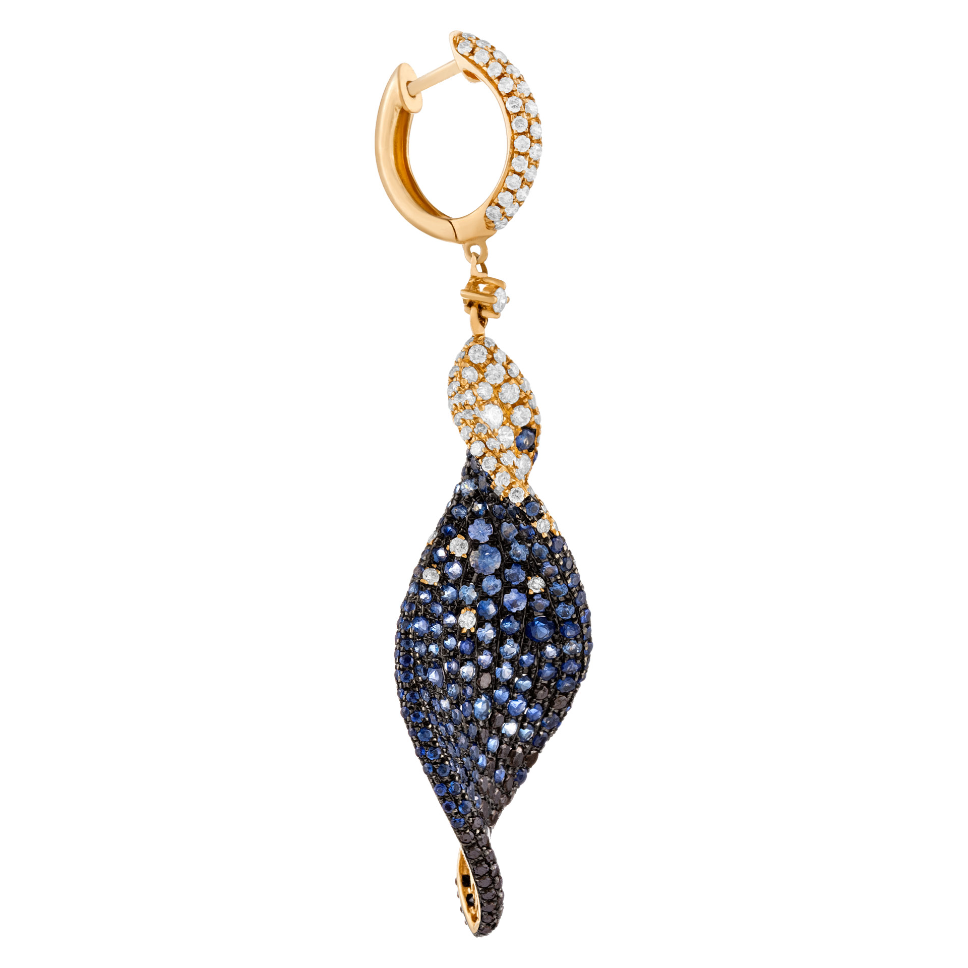 Swirled drop earrings in 18k with diamonds & sapphires image 2
