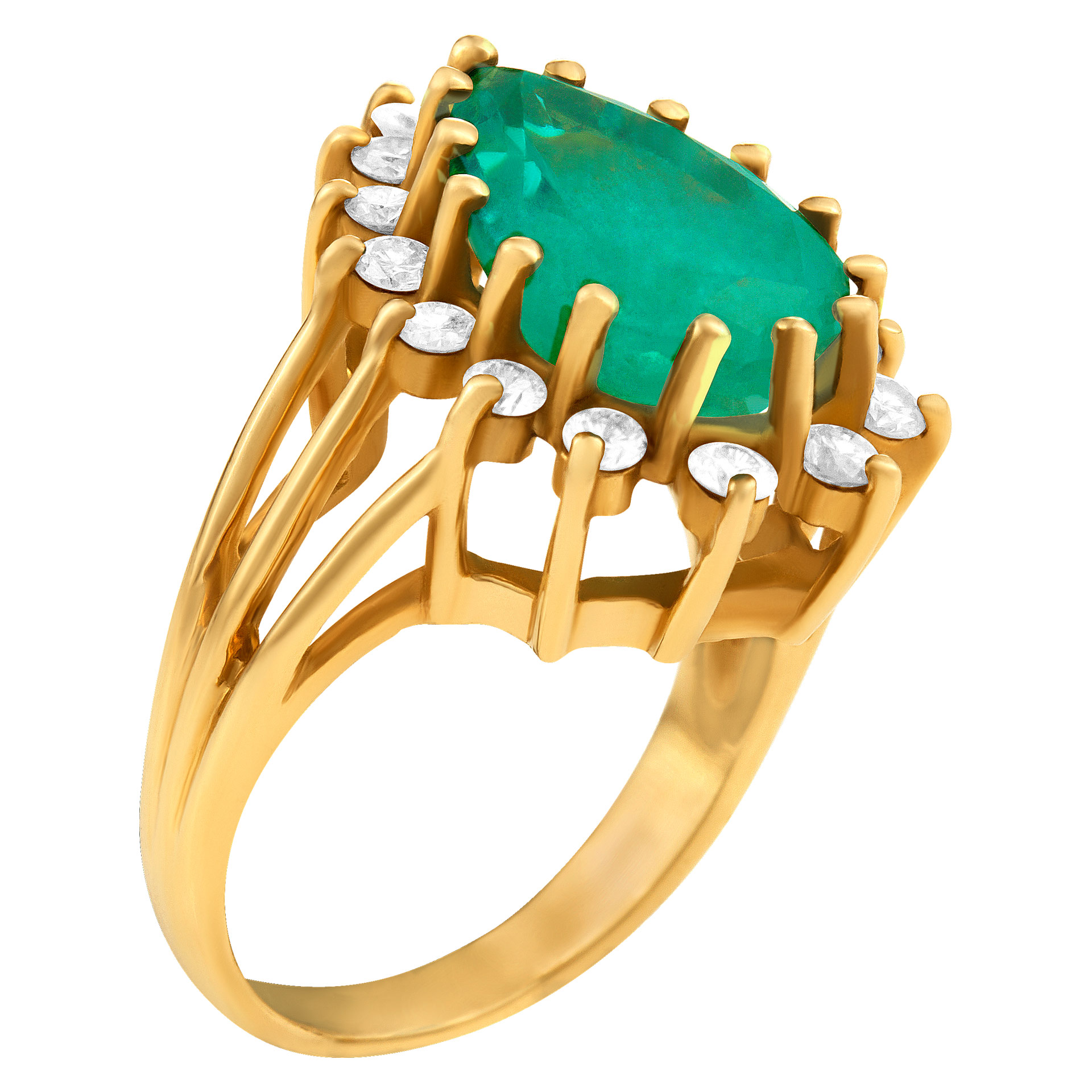 14k Yellow Gold Emerald And Diamond Ring image 3
