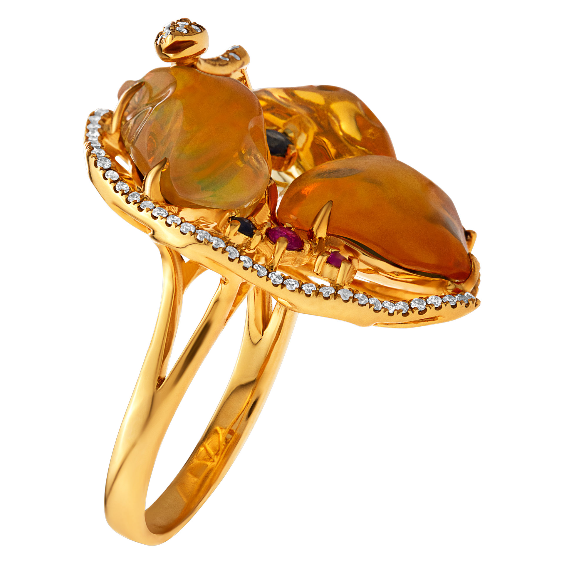 Fire opal ring in 18K yellow gold with diamond accents. 9.8cts in Opal. Size 7 image 2