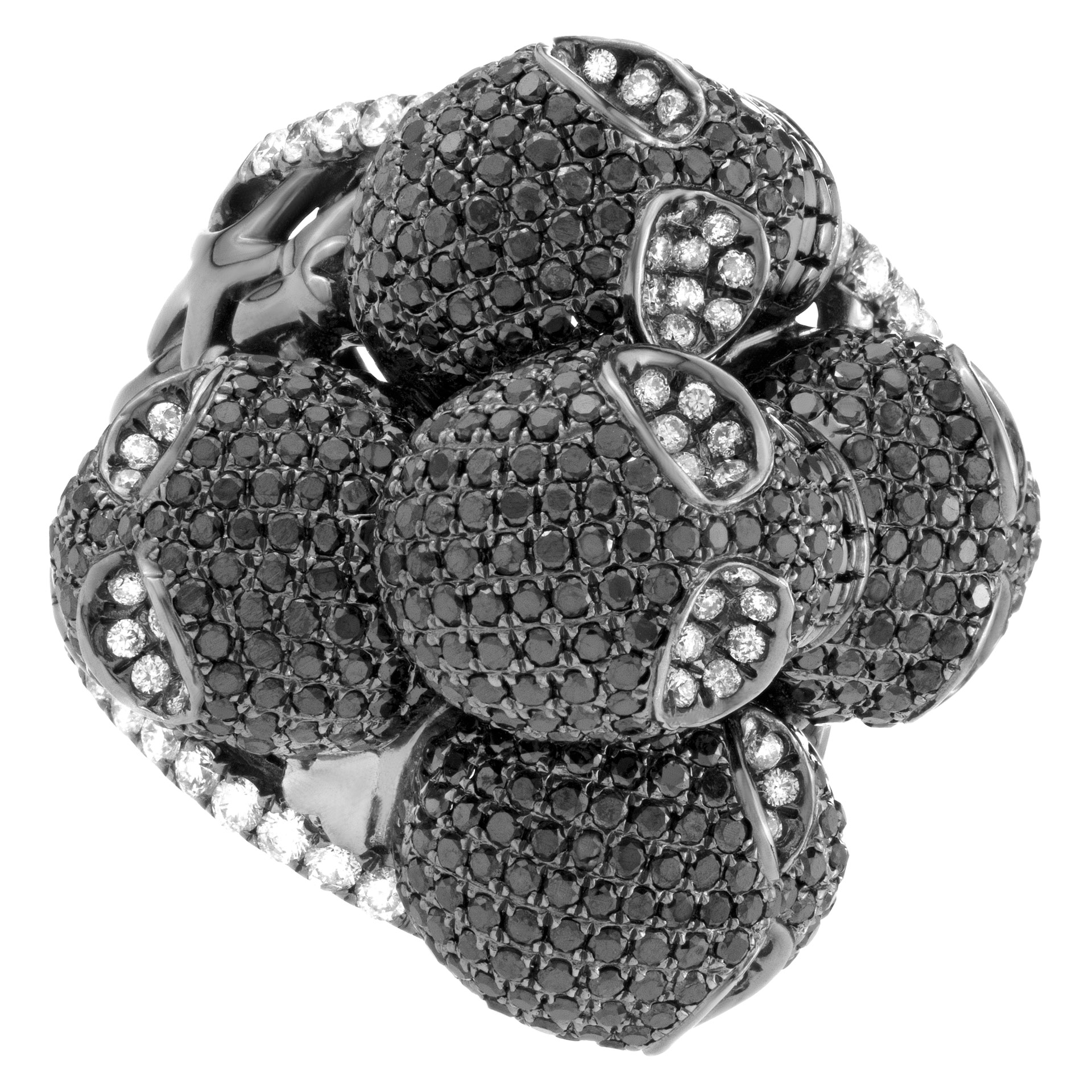 Skulls ring in 18K PVD white gold &black diamonds. 4.34 carats image 3
