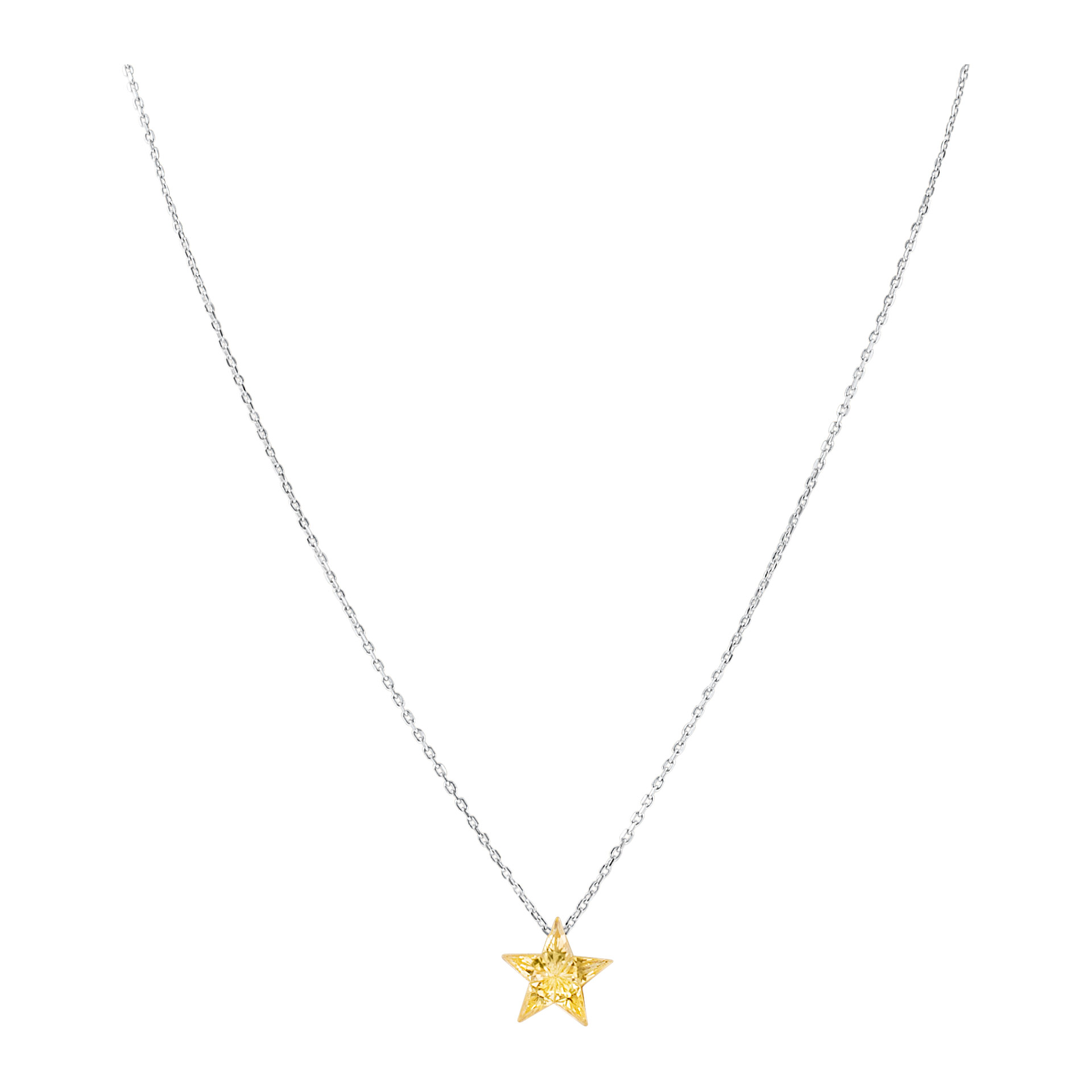 Yellow sapphire star necklace in 18K white gold image 2