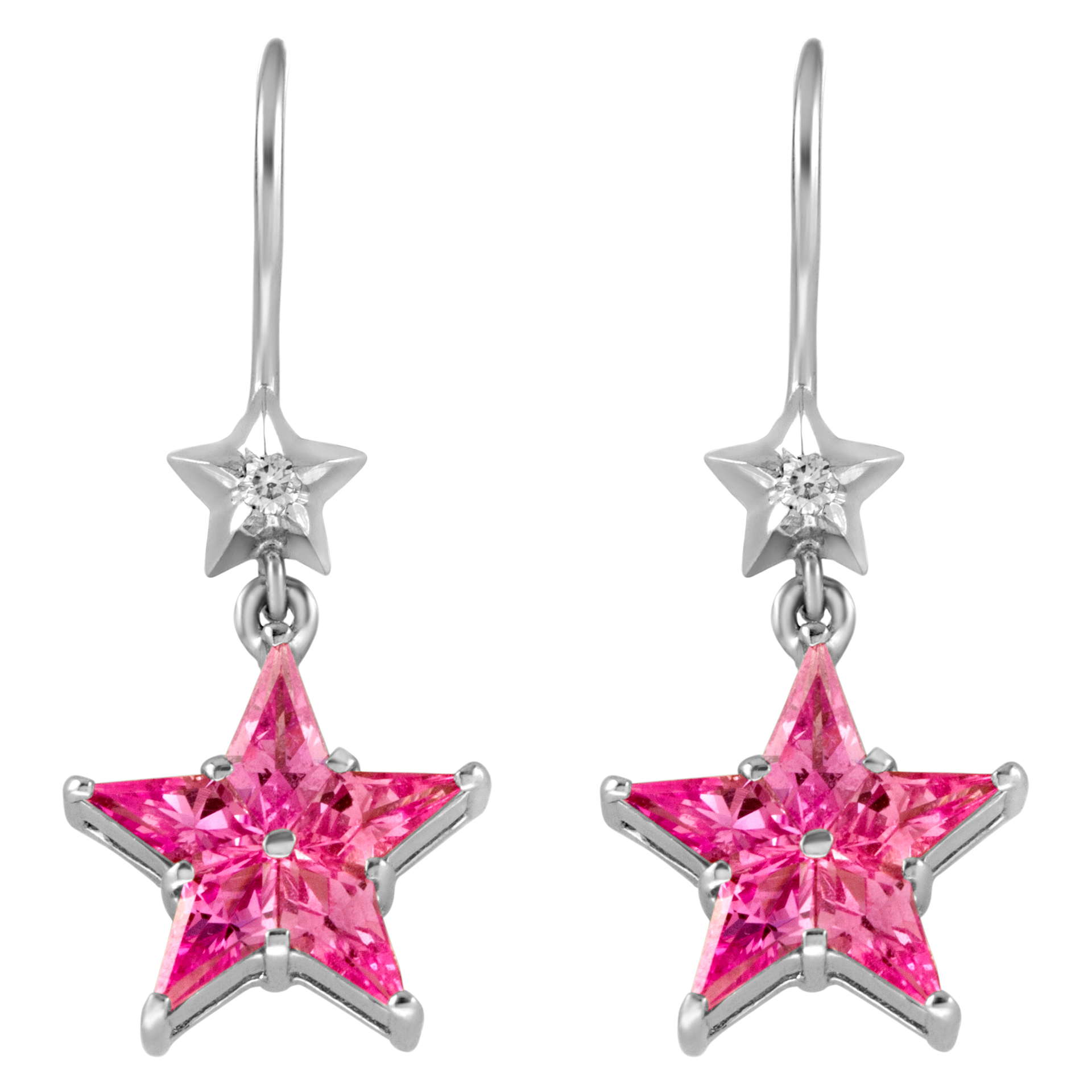 Pink star sapphires earrings in 18K white gold image 1