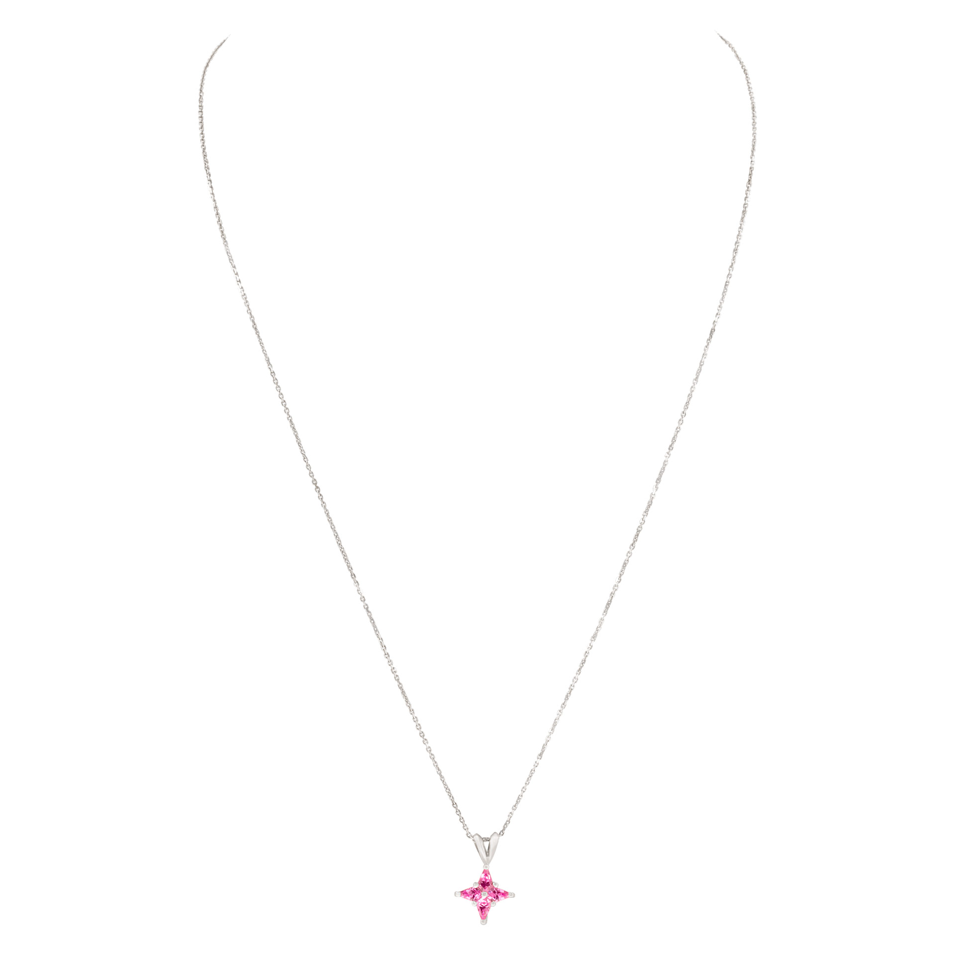 Pink star/flower necklace in 18k white gold with chain image 2