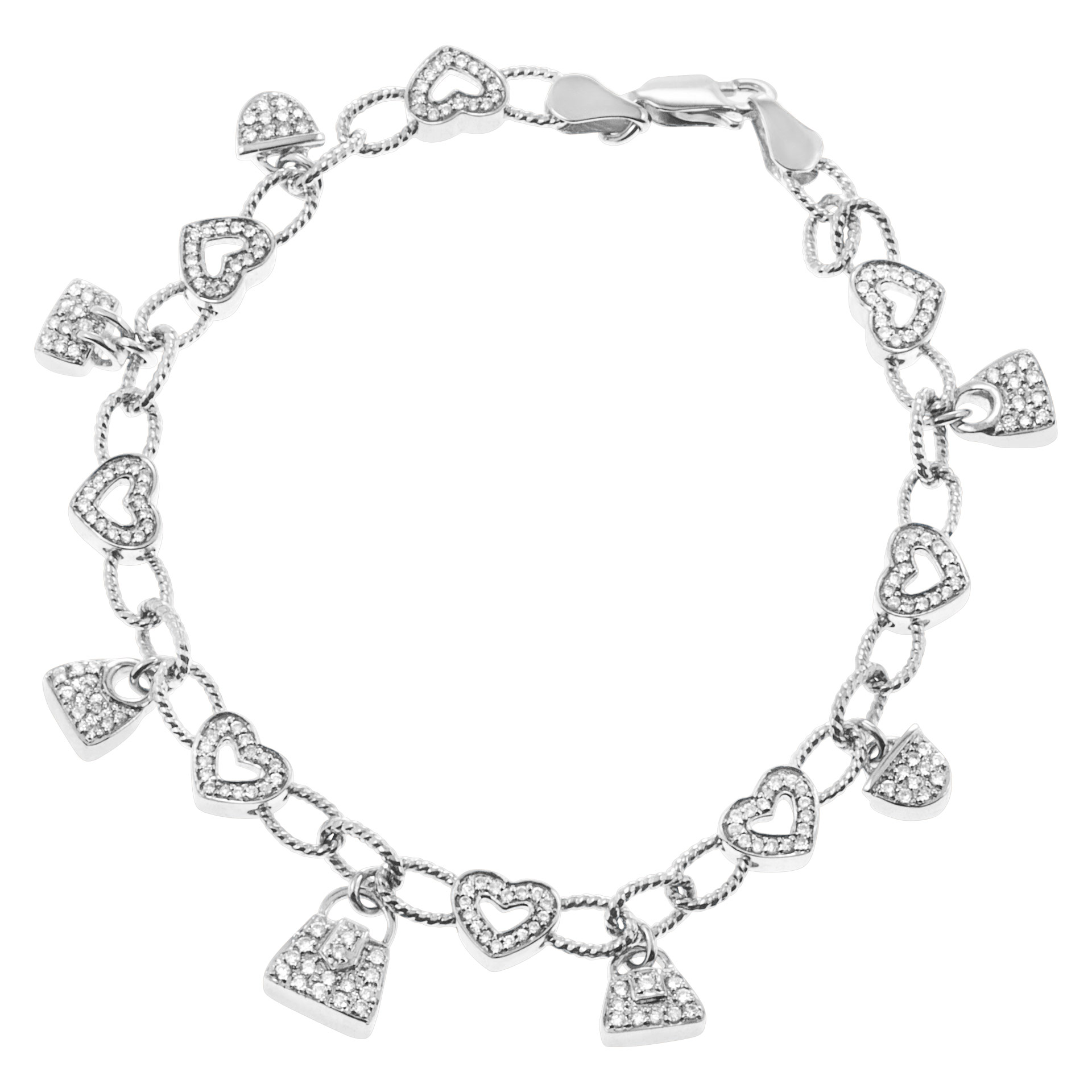 Breathtaking diamond bracelet with sweet diamond hearts and bags image 1