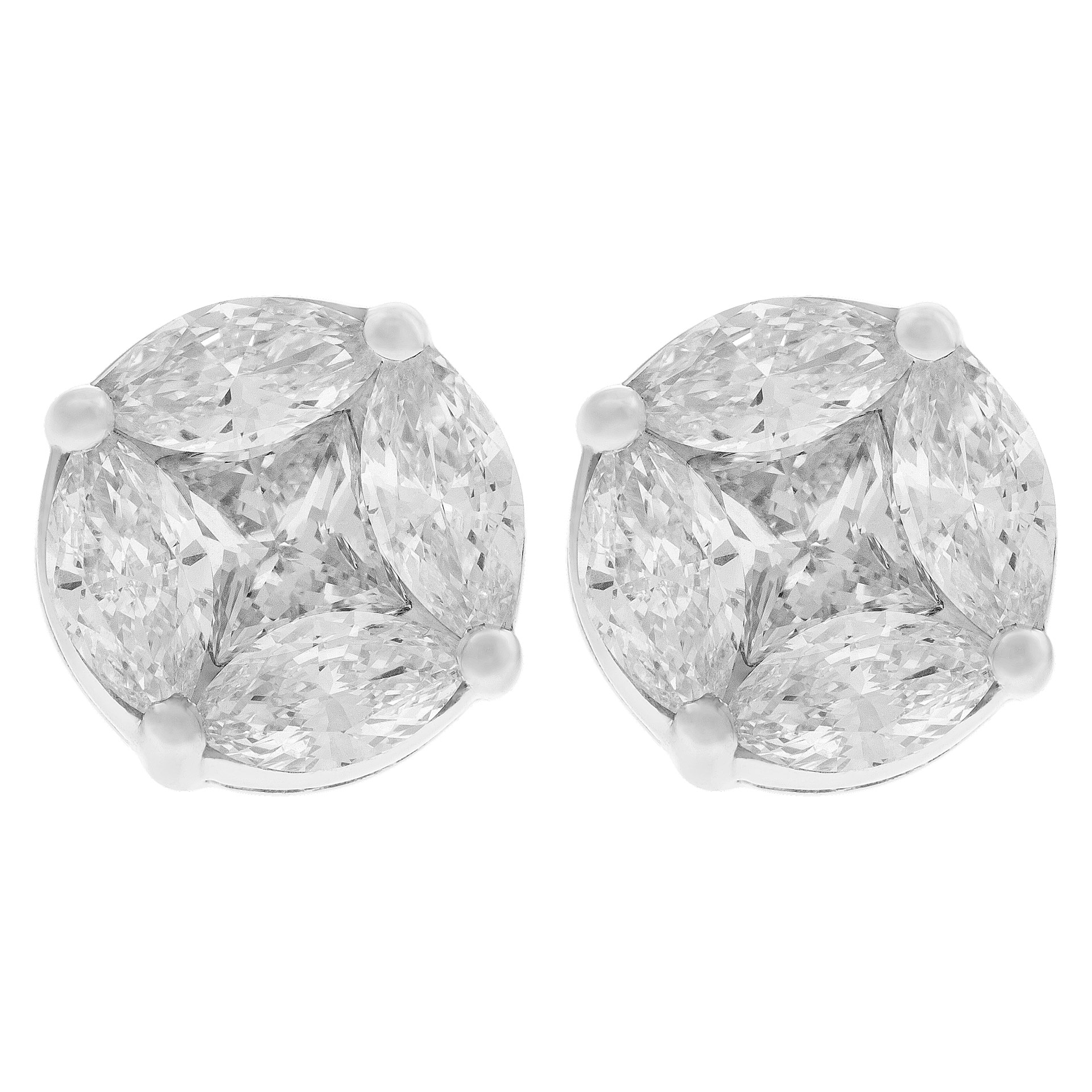 Illusion stud earrings with diamonds in 18k white gold image 2