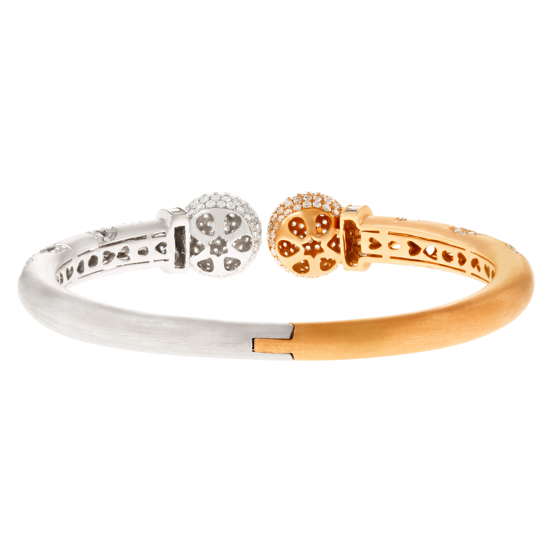 Matte two tone bangle in 18k with diamond accents image 2