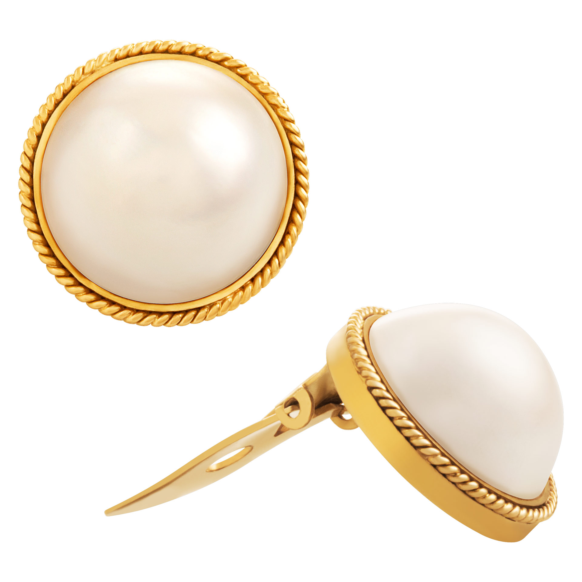 Pearl set with ring and earrings in 18K yellow gold image 2
