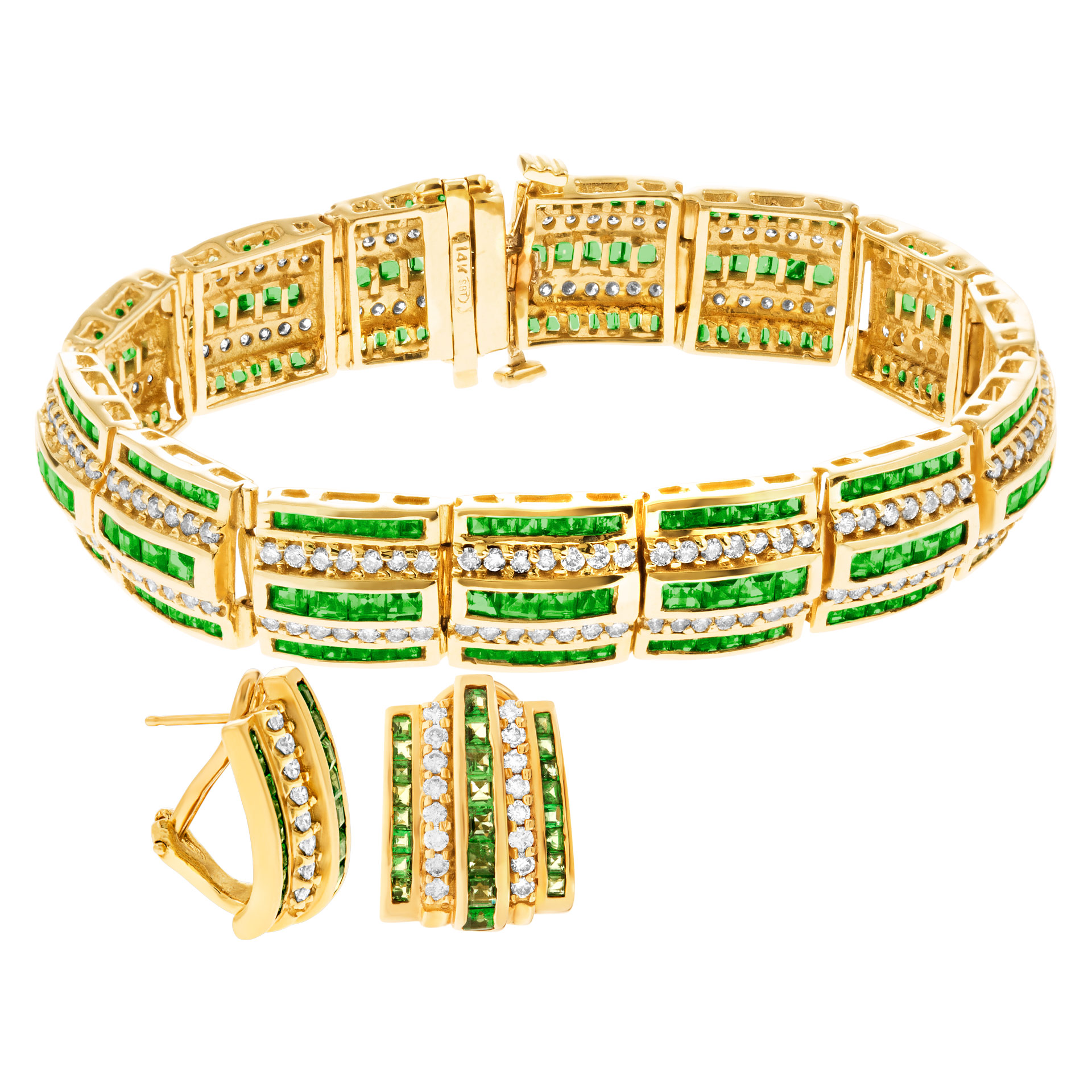 Tsavorite & diamond bracelet & earring set in 14k image 1