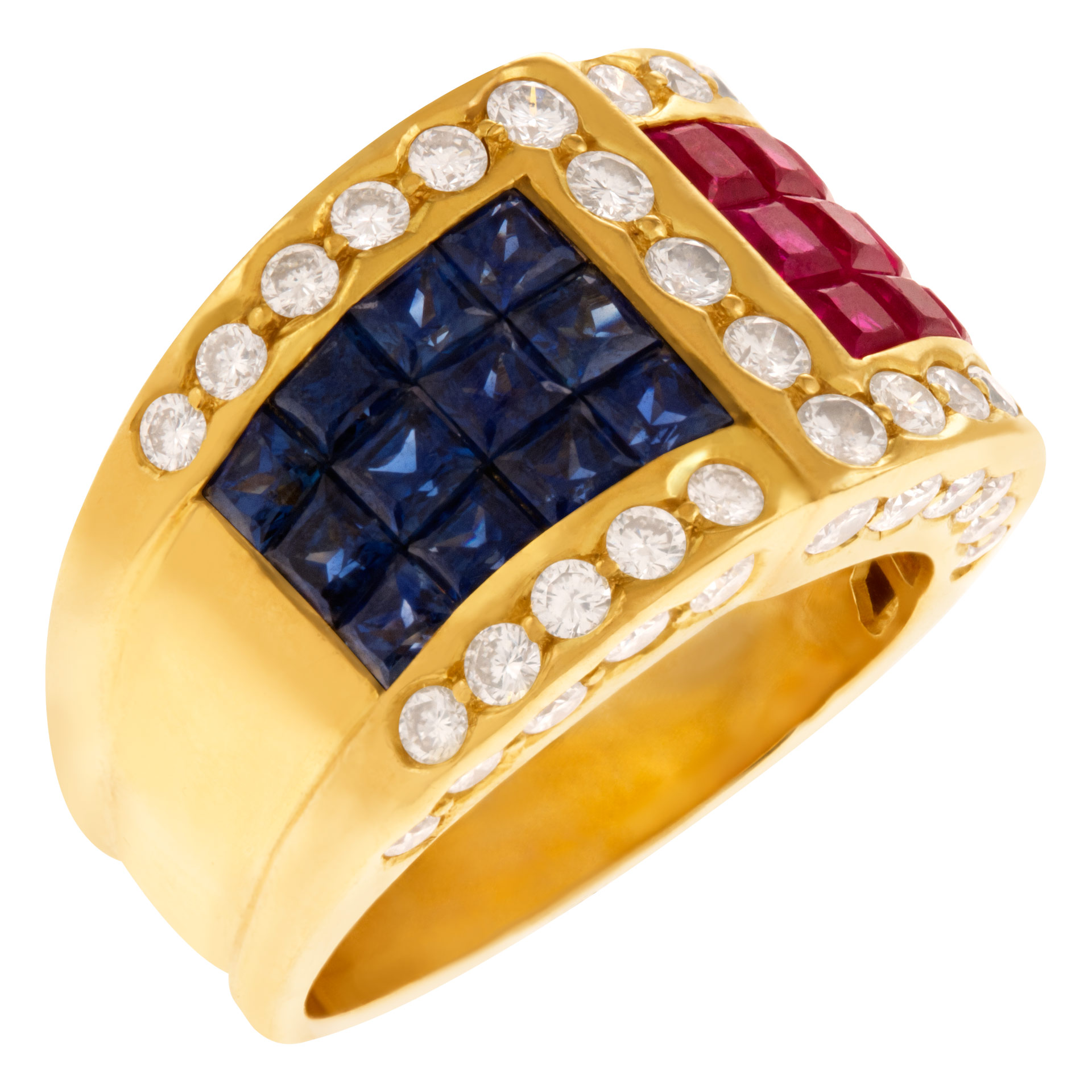 Sapphire, ruby & diamond ring in 18k yellow gold. image 3