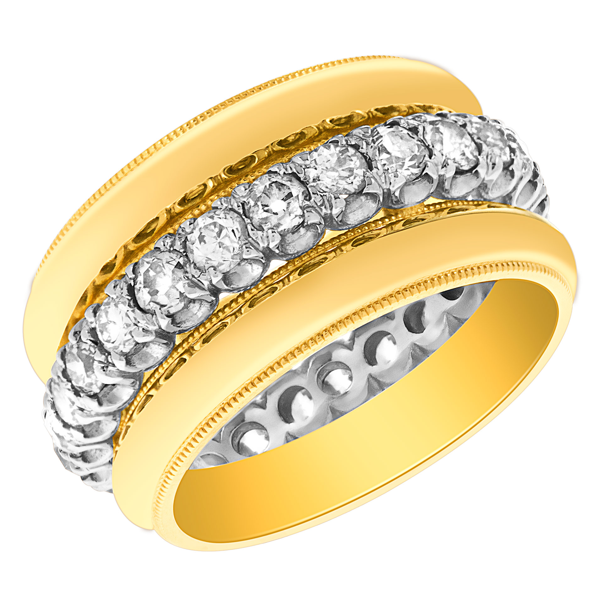 Wide high-class band in 14k yellow gold. 2 carats in diamonds. Size 7. image 2
